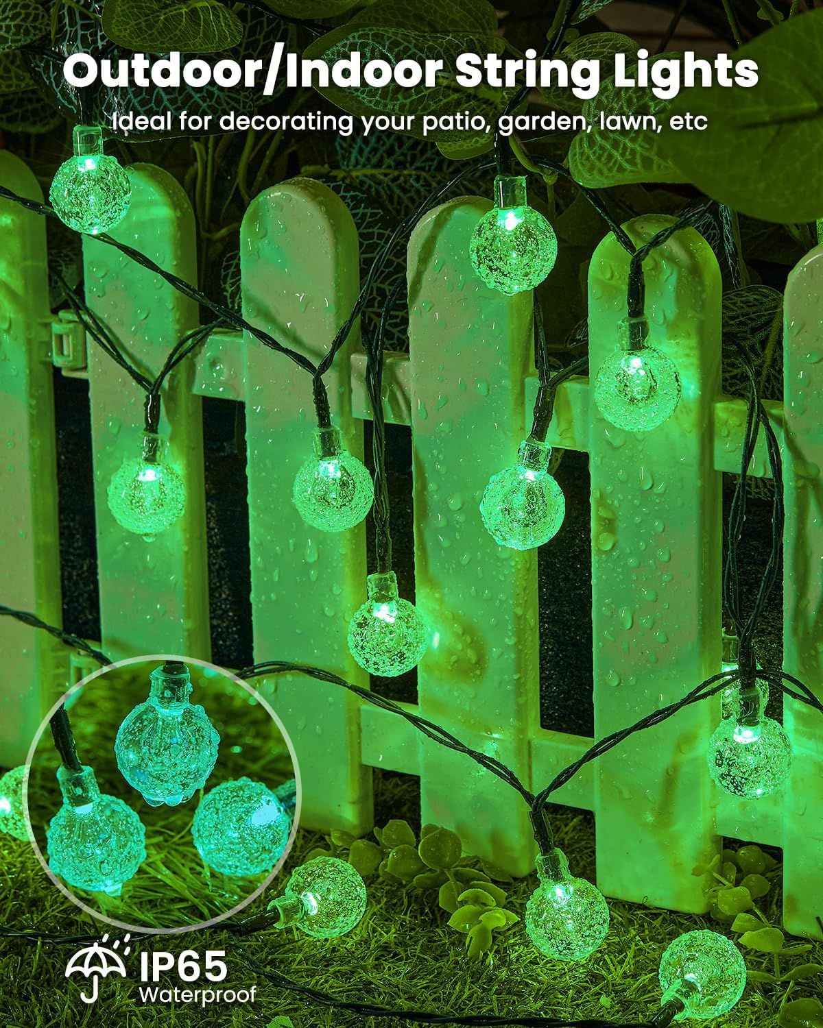 Brightown Solar String Lights Outdoor 60 Led 35.6 Feet Crystal Globe Lights with 8 Lighting Modes