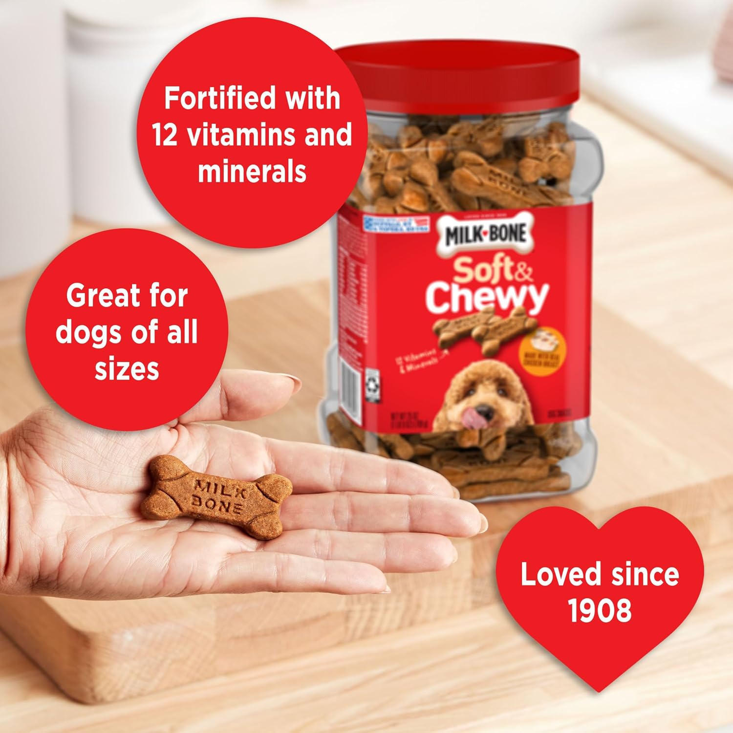 Milk-Bone Soft & Chewy Dog Training Treats, 25 oz Canister | Made with real chicken breast, soft dog treats for training and rewarding, 18% protein, fortified with vitamins and minerals