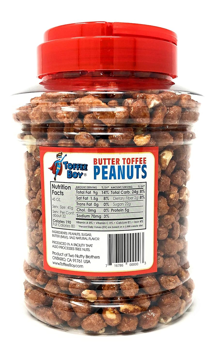 Toffee Boy's Butter Toffee Peanuts - 45 Oz Jar - Family Recipe, Fresh and Hand Cooked, Gluten Free, Real Ingredients, No Preservatives, The PERFECT Holiday Gift