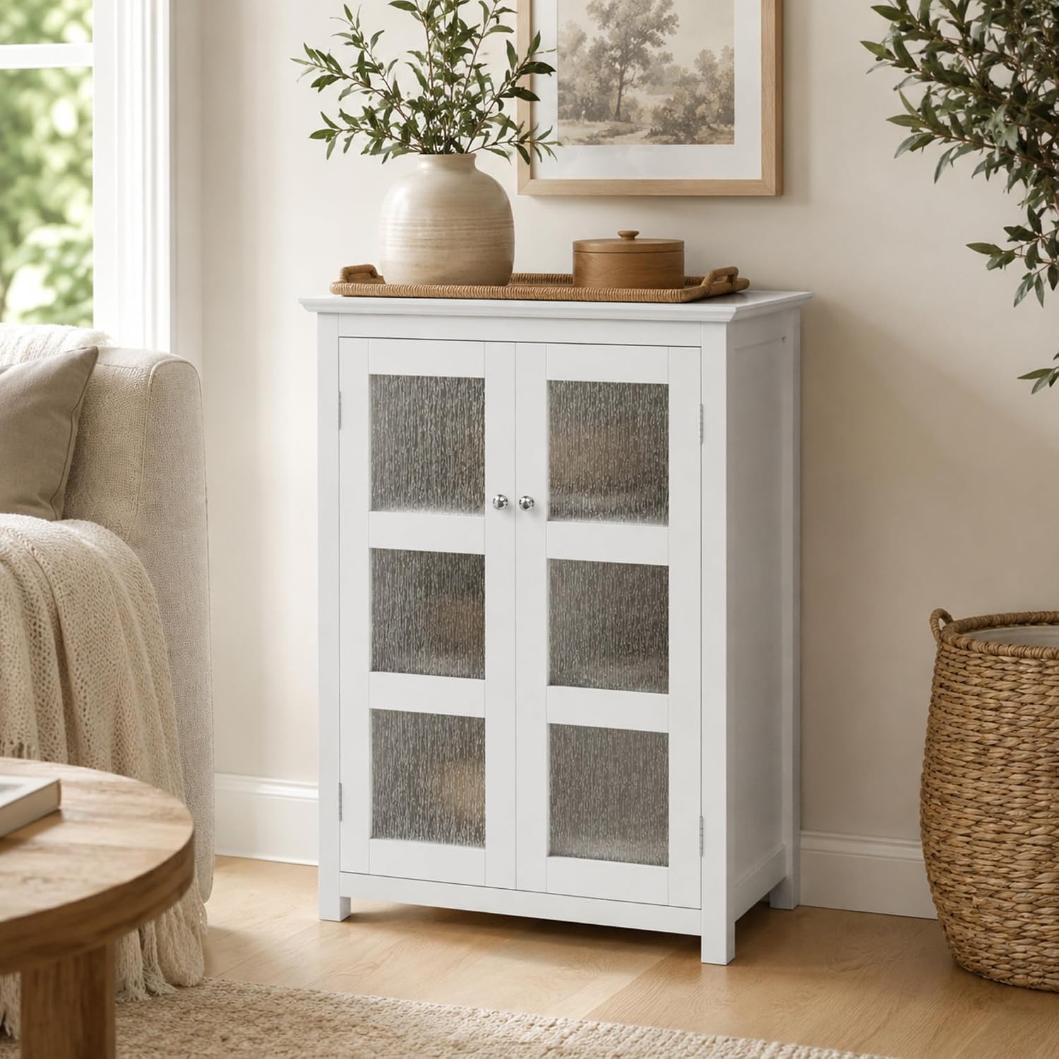 Teamson Home Florence 26 in. x 32 in. 2-Door Freestanding Wooden Floor Cabinet with Adjustable Shelves for Storage Solutions in Bathrooms, Kitchens, Laundry Rooms, Home Offices, White | Freestanding Wooden, Adjustable Shelves, For Bathrooms, Kitchens, La…