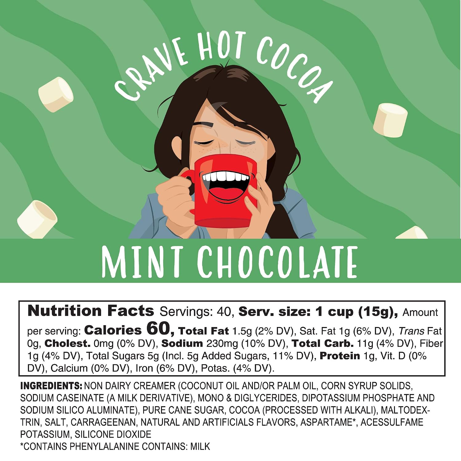 Crave Hot Chocolate Pods, Compatible with 2.0 K-Cup Brewers, Mint Chocolate, 40 Count