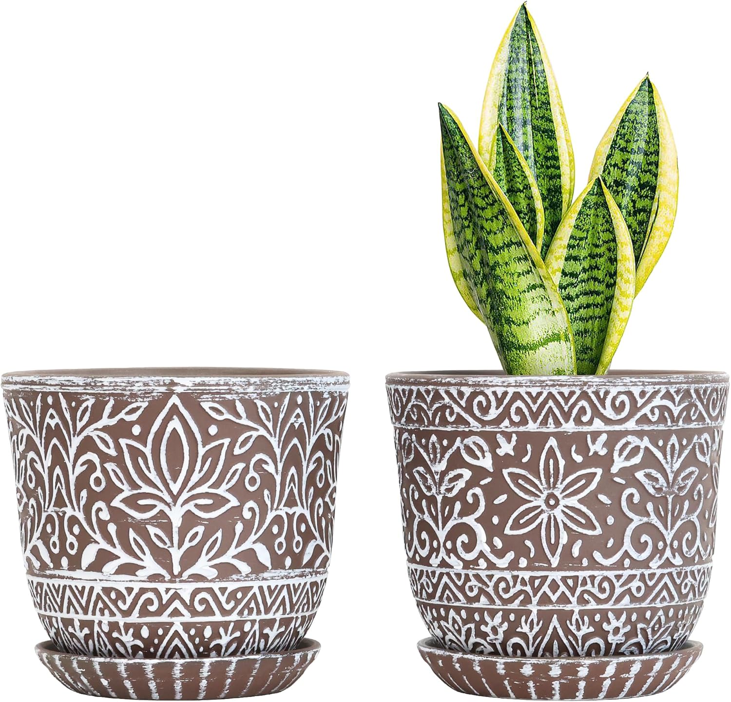Gepege Ceramic Plant Pots, 6 Inch Indoor Planters with Drainage & Saucers