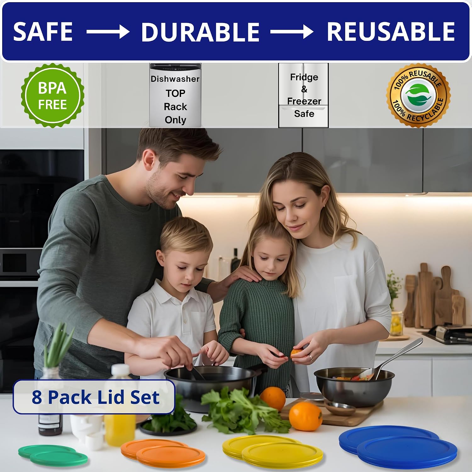 1, 2, 4 & 7 Cup Green, Orange, Blue, Red Replacement Lids/Covers for Pyrex