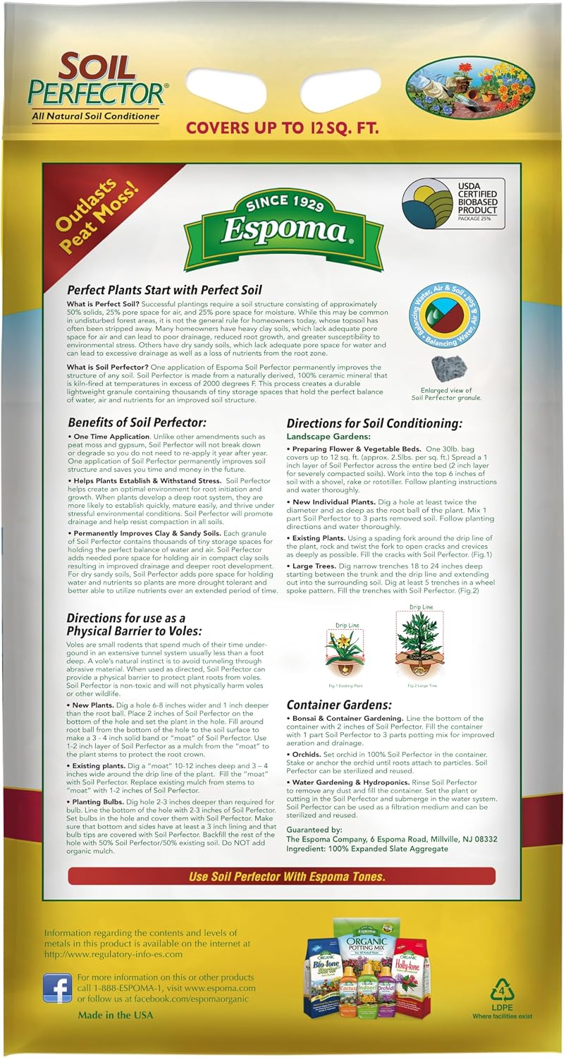 Espoma Soil Perfector Permanently Improves All Soils. A Simple One Time Application Prevents Compaction and Promotes Plant Root Growth. 30 lb. Bag ~