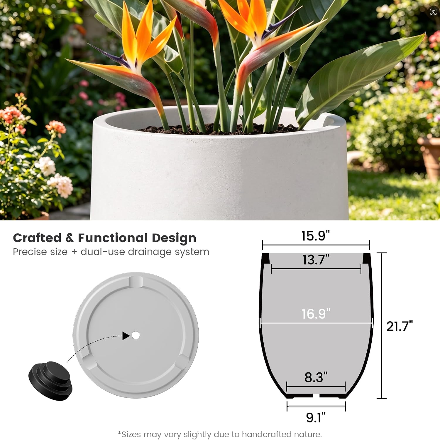 Kante Tall Concrete Planter 21.7" Modern White Floor Pot for Indoor Outdoor