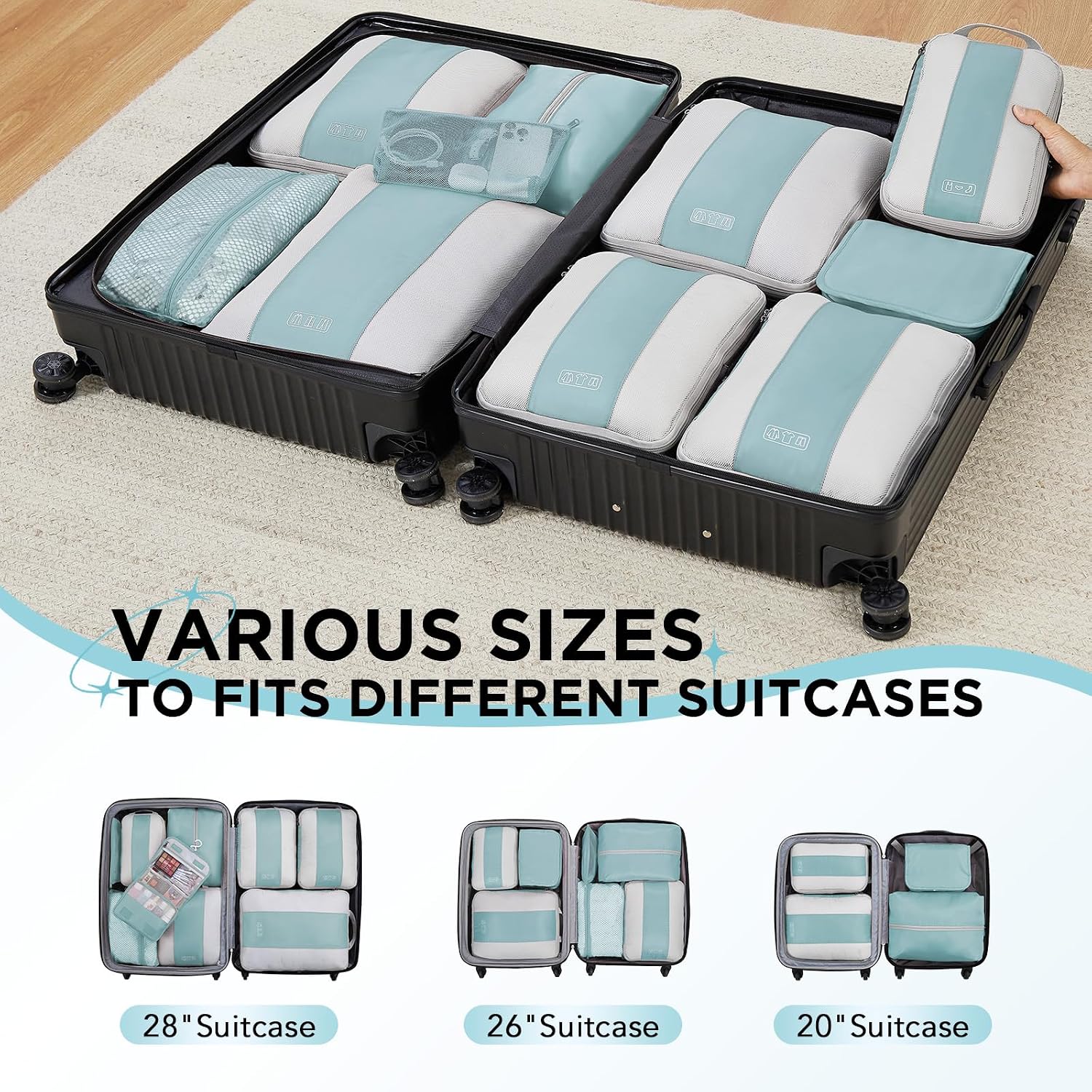 OlarHike 10 Set Compression Packing Cubes for Travel Essentials,Compressible Expandable Space Saver Bags for Organizing Clothes,Luggage Suitcase Garment Bags with Over 1000 pcs Mesh Holes(Black)