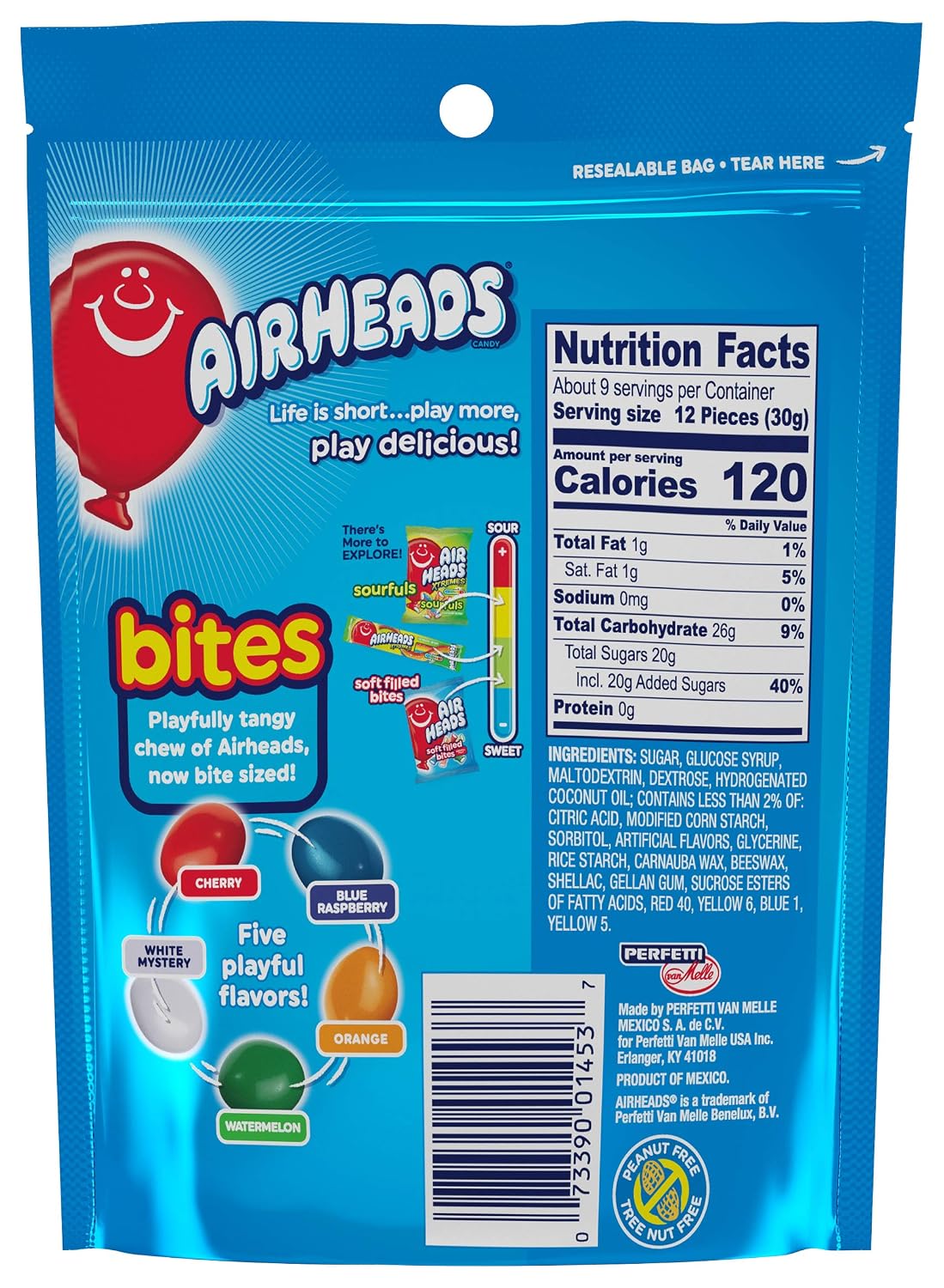 Airheads Candy Bites, Assorted Fruit Flavors, 2 Ounces (18-Pack) | Individually Wrapped Bulk Candy, Chewy Candy Bags