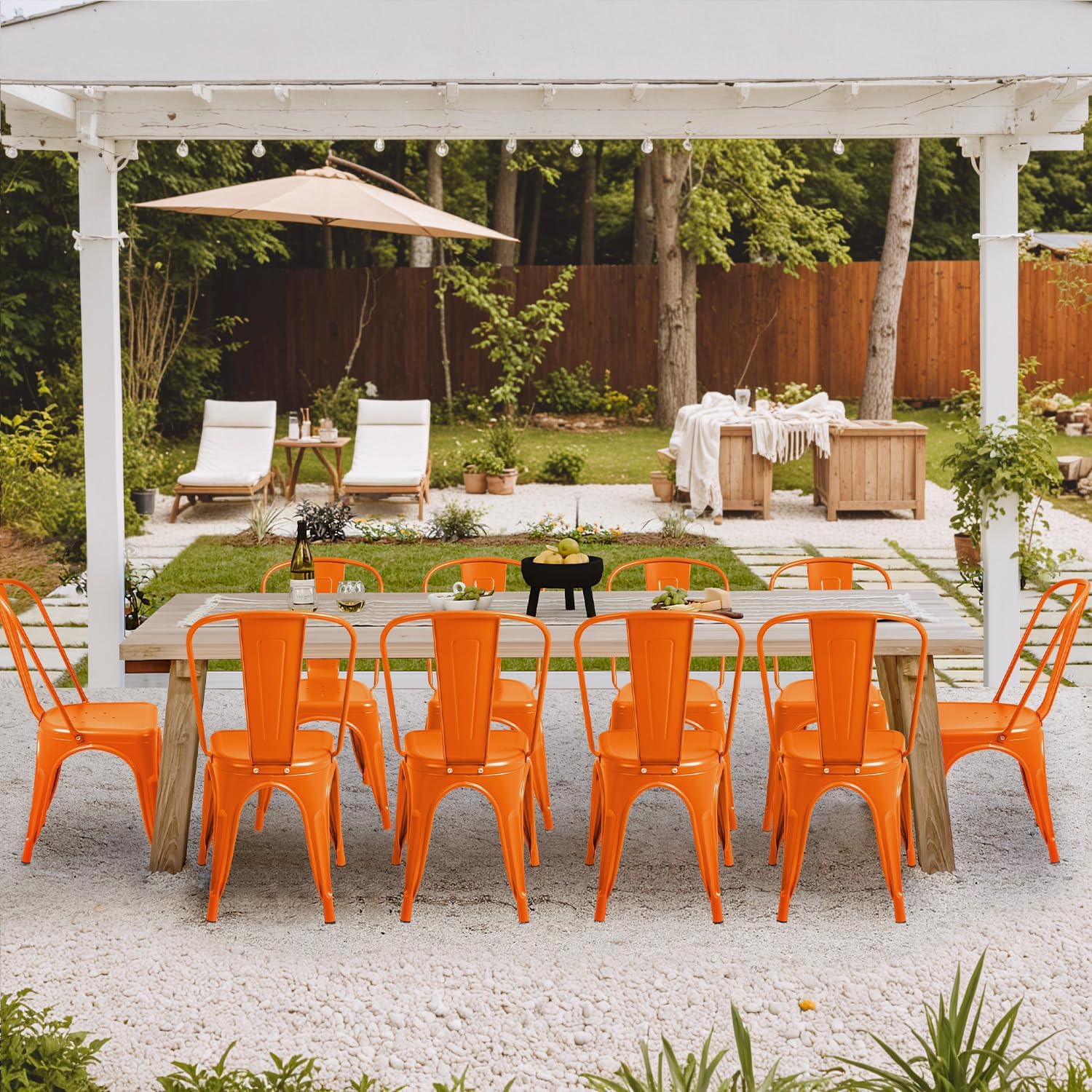 Furmax Metal Dining Chair Indoor Outdoor Use Stackable Classic Trattoria Chair Chic Dining Bistro Cafe Side Metal Chairs Set of 4 (Ivory White)