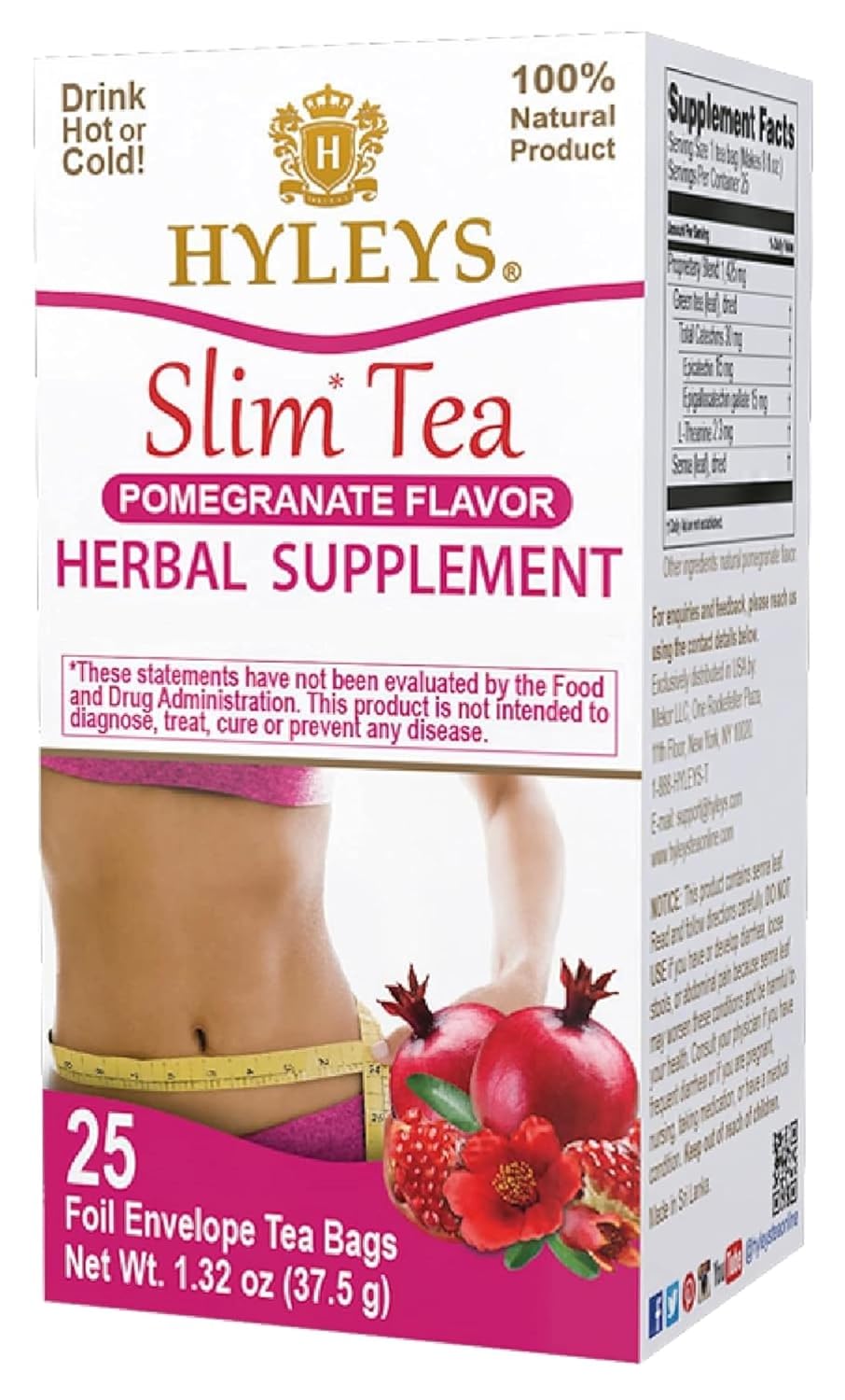 HYLEYS Slim Tea Goji Berry, Weight Loss Detox, Slimming Diet Tea, 25 Bags | Green Tea, Senna Detox & Cleanse, 3 Natural Ingredients, No Added Sugar, 1-Step Bedtime Routine, Supports Digestion