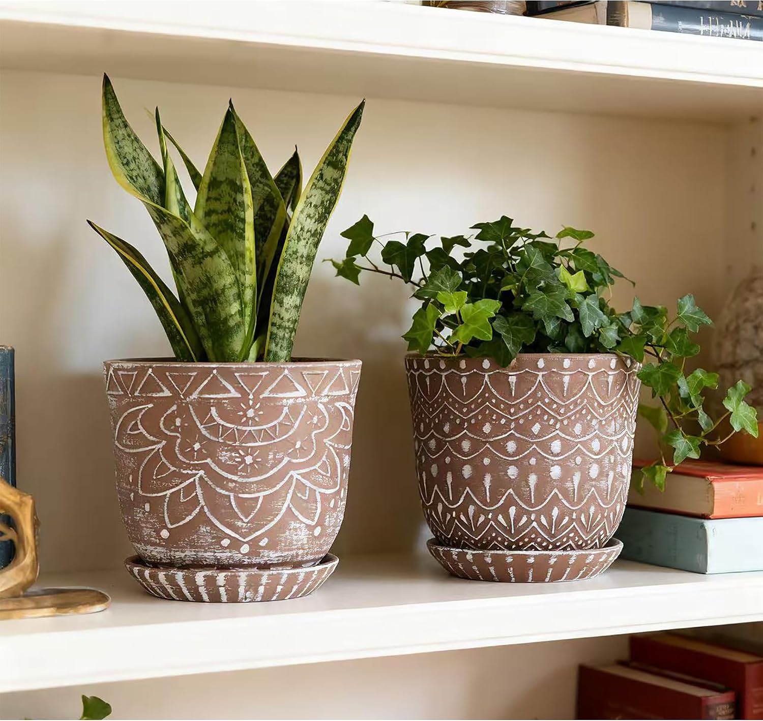 Gepege Ceramic Plant Pots, 6 Inch Indoor Planters with Drainage & Saucers