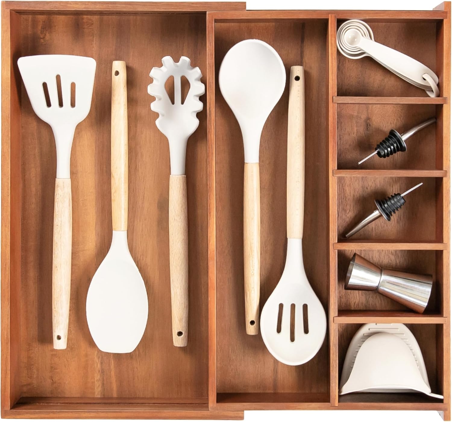 Utensil & Junk Drawer Organizer, 16-28 in, Bamboo | Food-safe contract grade, 100% sustainable wood, non-slip, adjustable