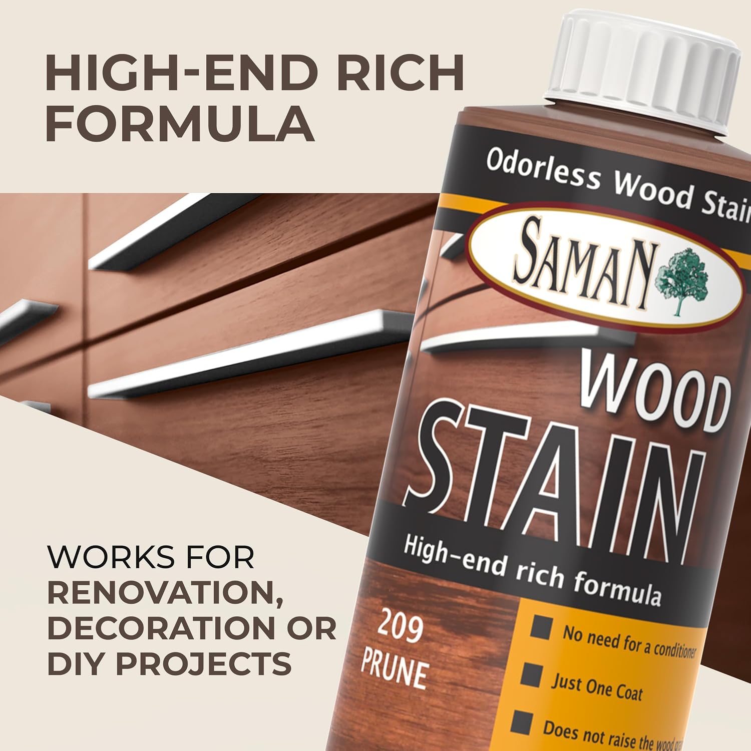 SamaN Interior Water Based Wood Stain - Natural Stain for Furniture, Moldings, Wood Paneling, Cabinets (Antique Walnut TEW-212-12, 12 oz)
