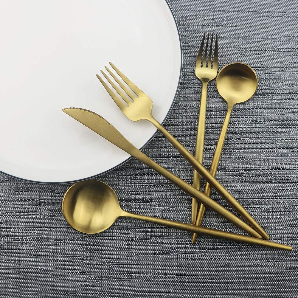 JASHII Luxury 18/10 Rainbow Flatware Set - 304 Stainless Steel Colorful Cutlery - 5-Piece Adaline Royal Modern Satin Finish for Birthday