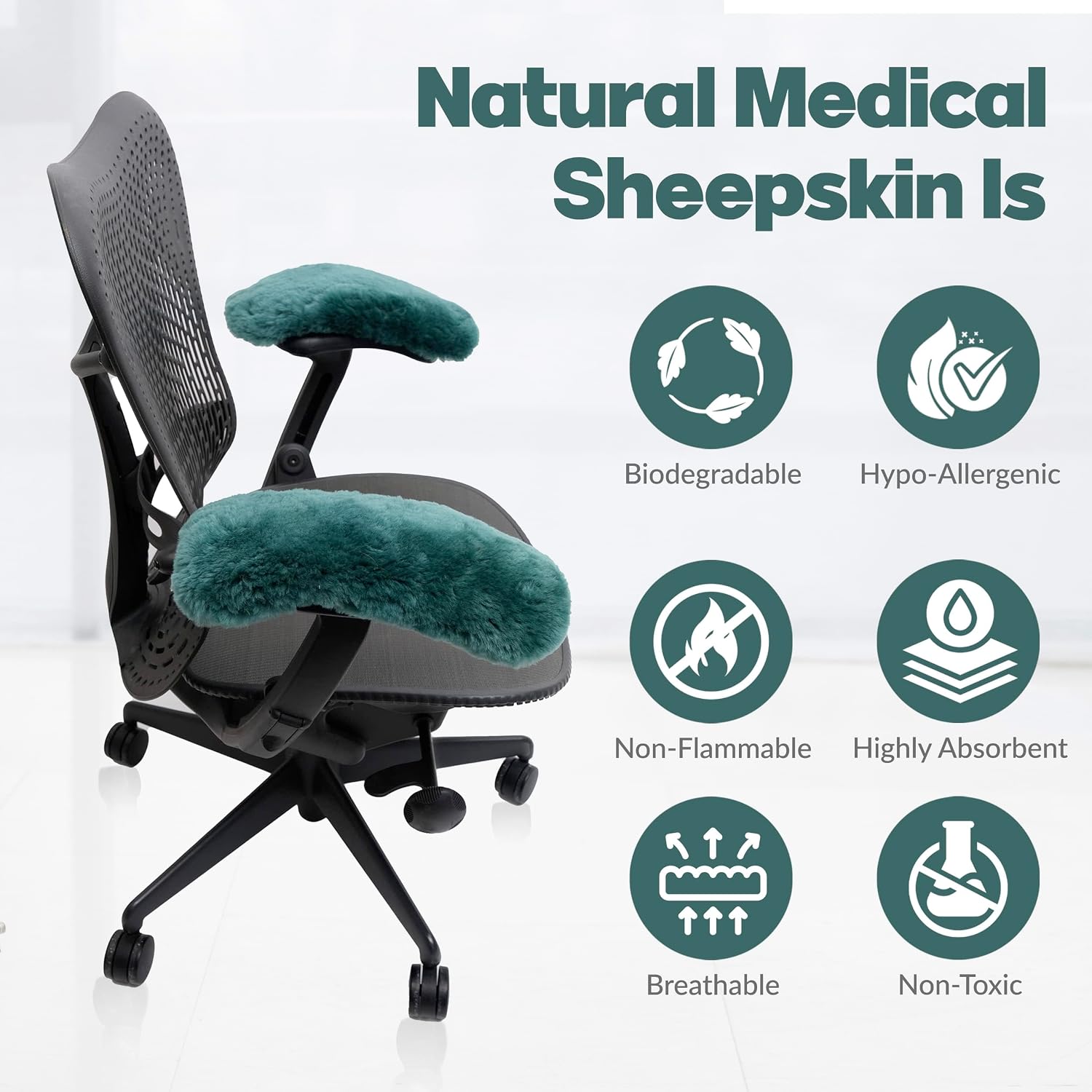 Natural Sheepskin Wheelchair Armrest Pads, Natural, 16 x 4 in