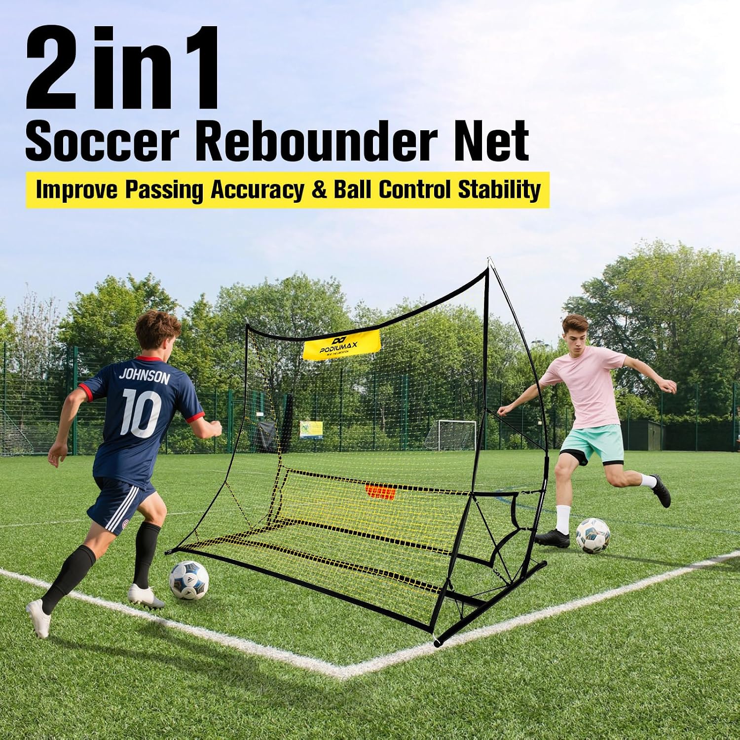 PodiuMax Upgraded Portable Soccer Trainer, 2 in 1 Soccer Rebounder Net