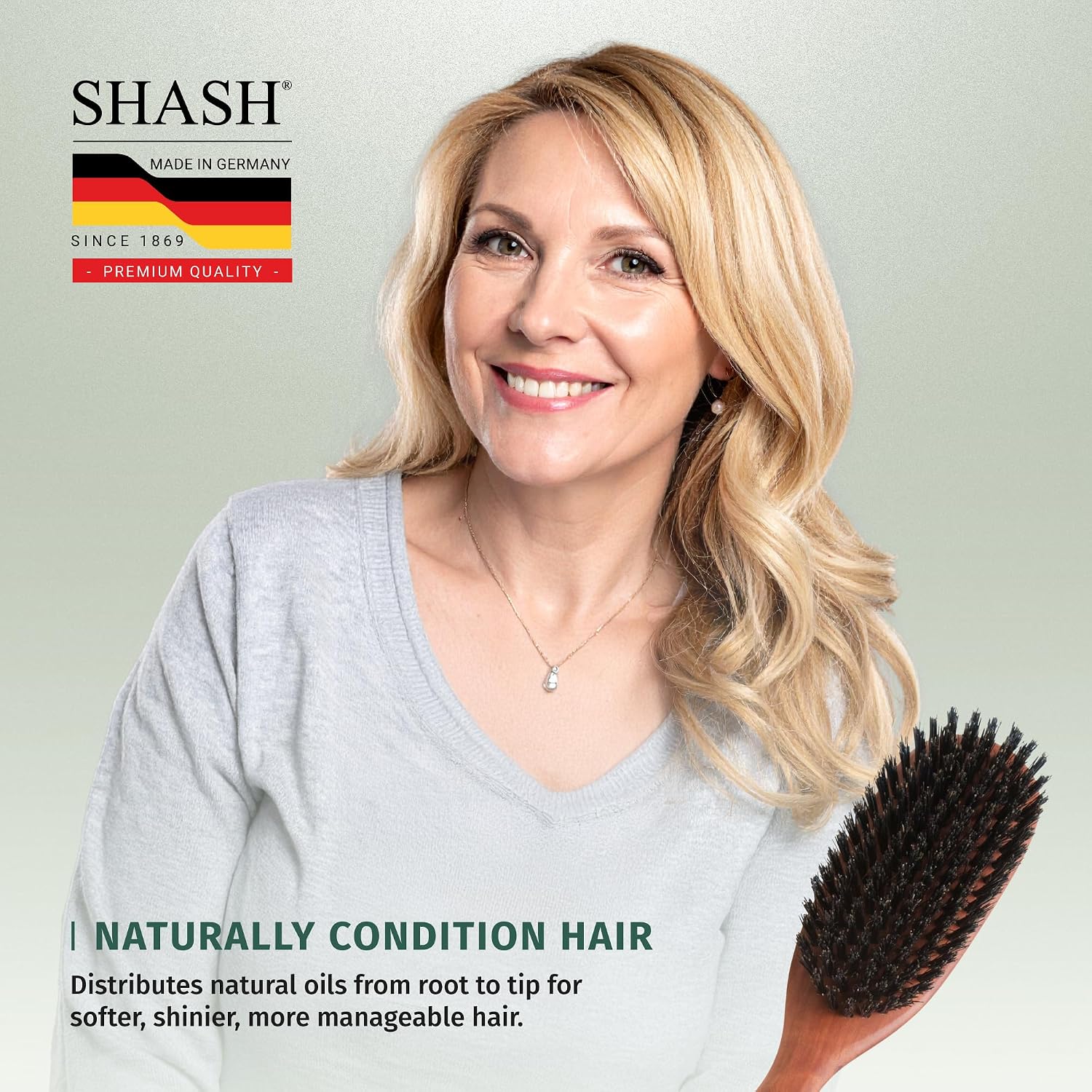 SHASH Classic German First Cut 100% Boar Bristle Hair Brush Since 1869 - Conditions Hair, Improves Texture, Exfoliates Scalp