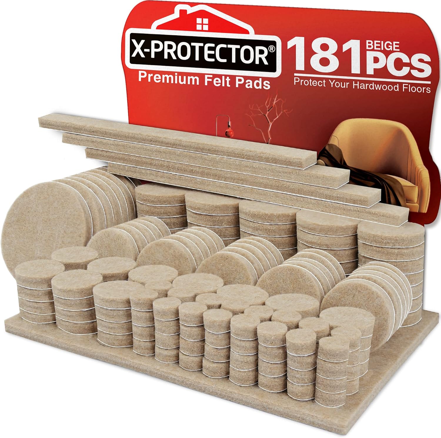 Felt Furniture Pads X-PROTECTOR 133 PCS Premium Furniture Pads - Felt Pads | Furniture Feet Wood Floor Protectors - Protect Your Hardwood & Laminate Flooring! Brown and Beige