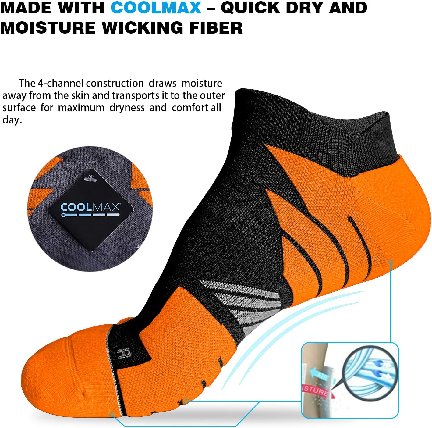 Hylaea Unisex Coolmax No Show Athletic Running Socks, Cushioned No Blisters