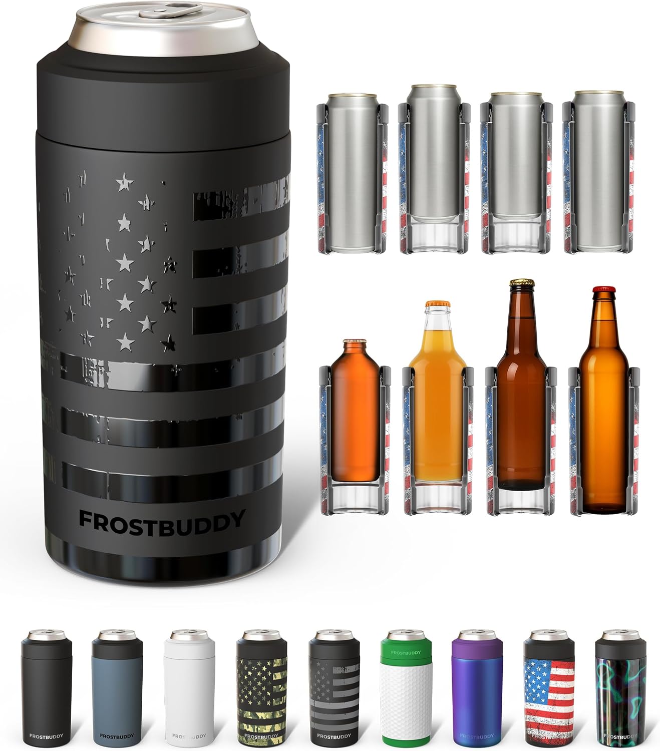 Frost Buddy Universal Can Cooler - Fits Slim Cans, 12 & 16oz (MatteBlack)