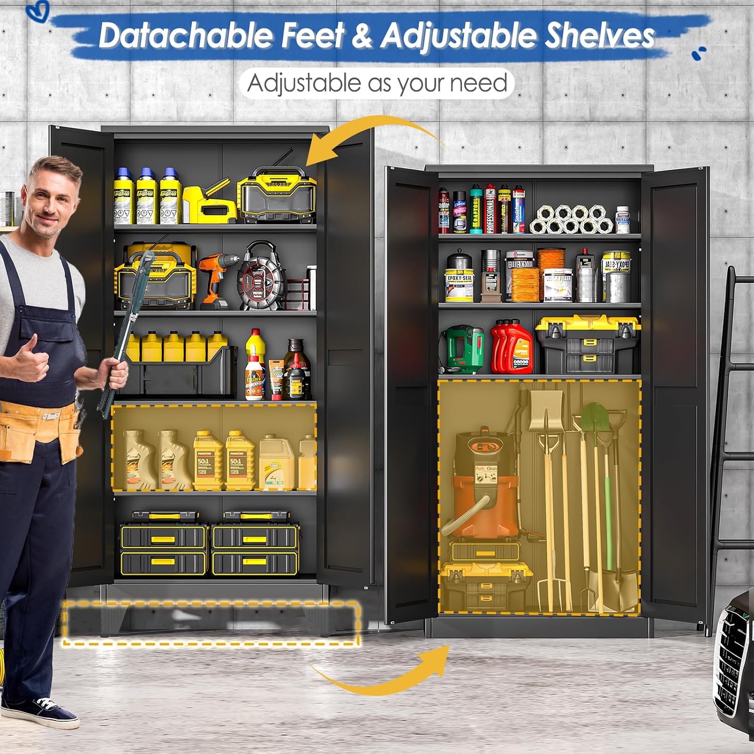 GAIOUS 75.2" Tall Metal Kitchen Pantry Storage Cabinets with 2 Door and 5 Adjustable Shelves, Cupboard for Kitchen, Dining Room, Living Room and Bathroom, White