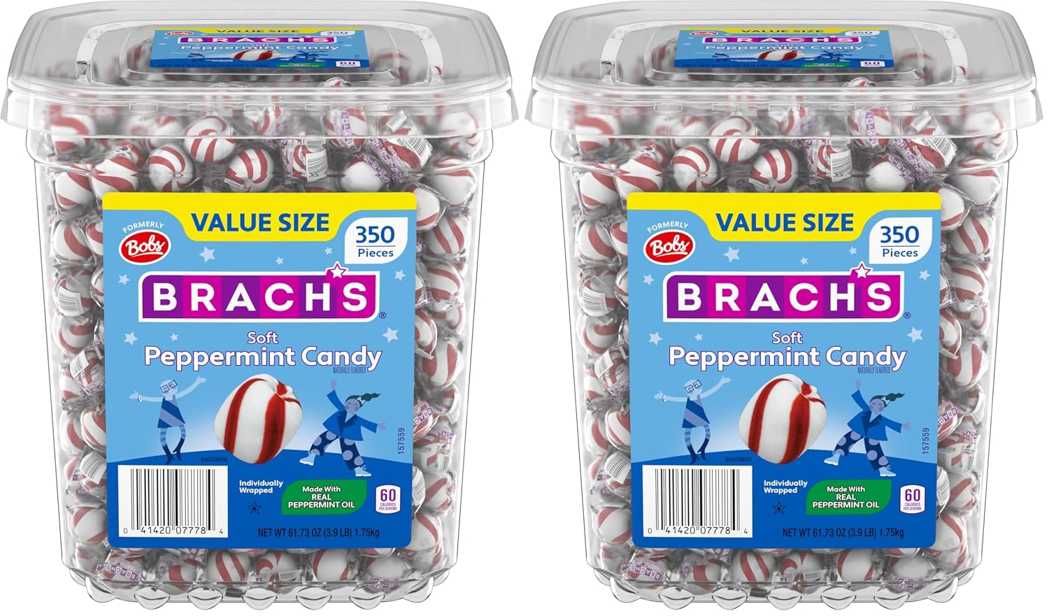 Brach's Sweet Stripes Soft Peppermint Candy, Individually Wrapped, 350 Ct | Melt-away soft peppermint mints, red & white, real peppermint oil, individually wrapped, party, candy dish