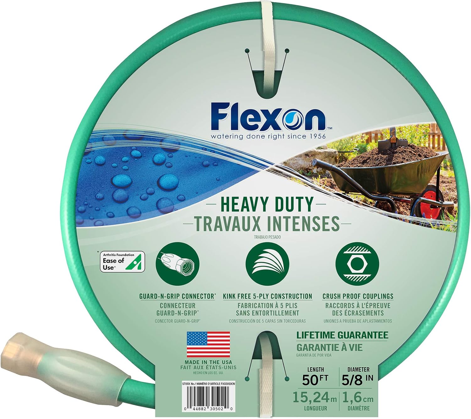 Flexon FXG58100 5/8-Inch x 100-Foot Heavy Duty 5-Ply Forever Garden Hose, Green