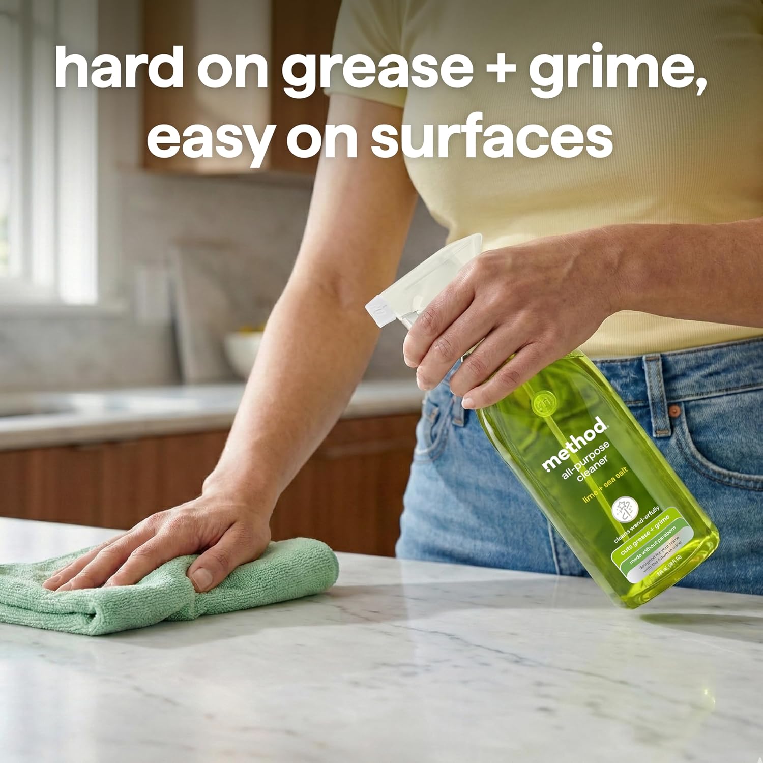 method All-Purpose Cleaner Spray, Lime + Sea Salt, 28 fl oz | Cuts Grease & Grime on Counters, Glass, Sealed Wood & Floors, for Kitchen & Bathroom, Controlled Mist, Streak Free