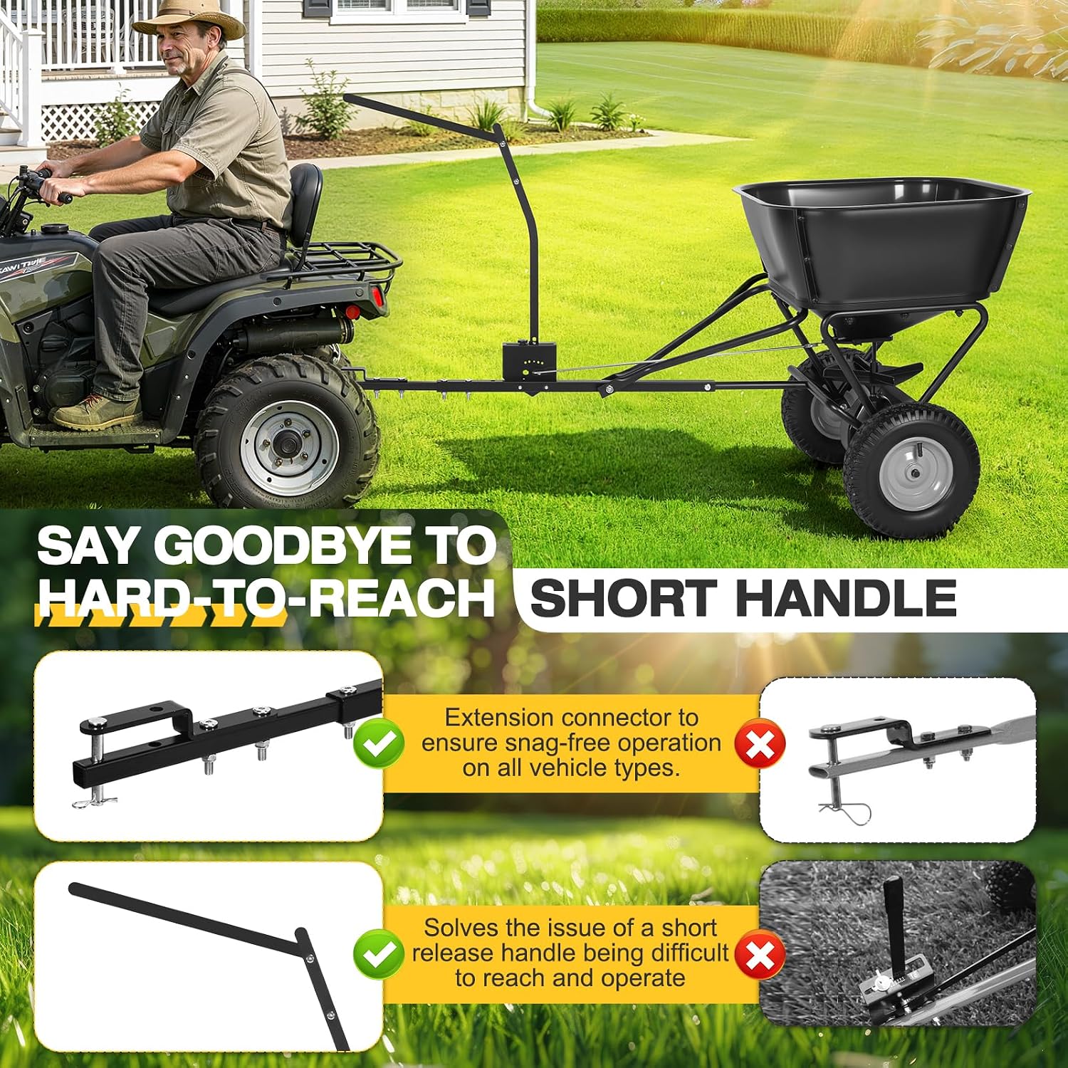 AugFir Tow Behind Broadcast Spreader, 130 LBS Capacity Lawn Fertilizer Spreader for Riding Mower, ATV, UTV & Tractor