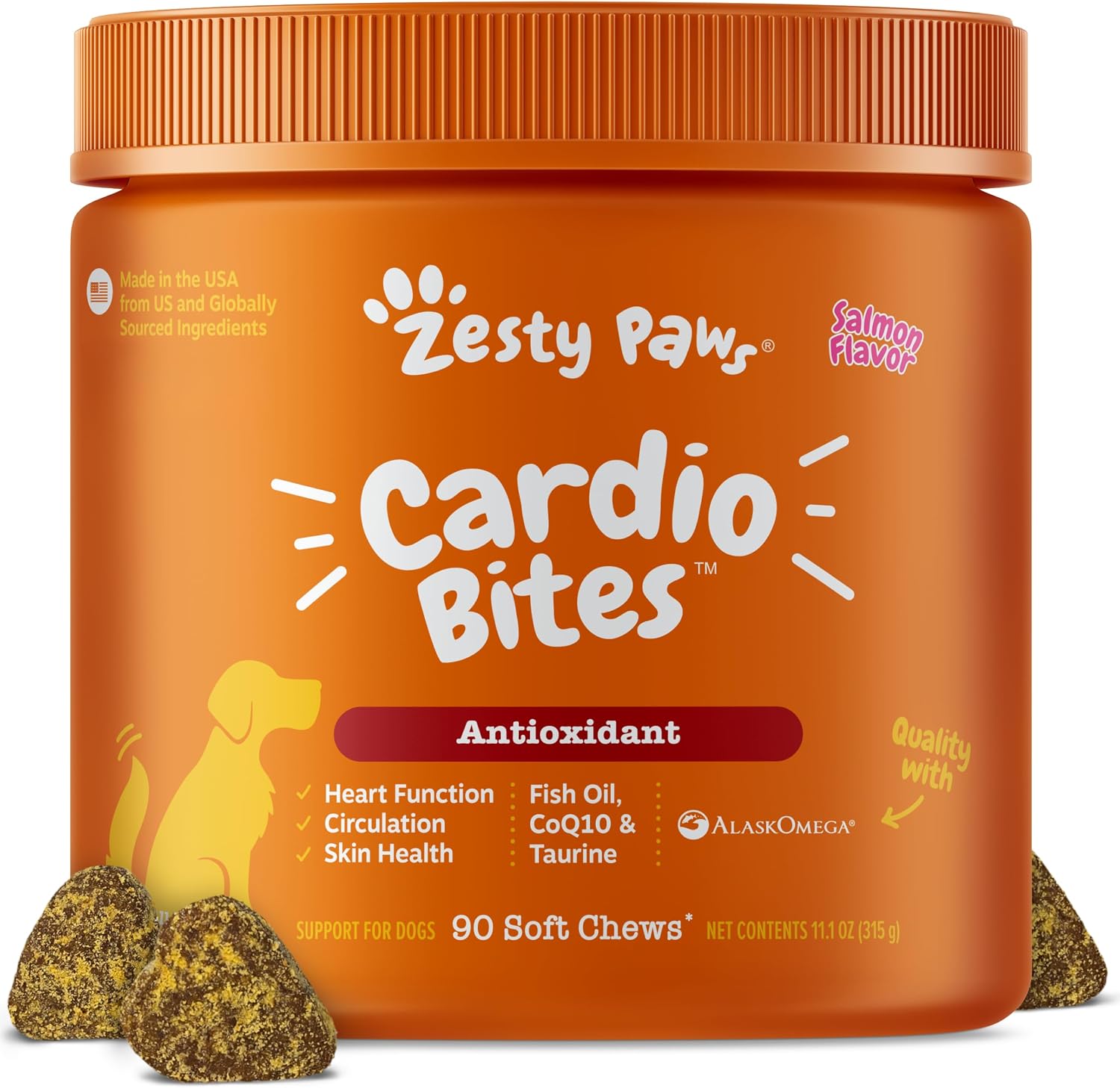 Zesty Paws Dog Heart Supplement - Taurine for Dogs, Salmon, 90 Ct