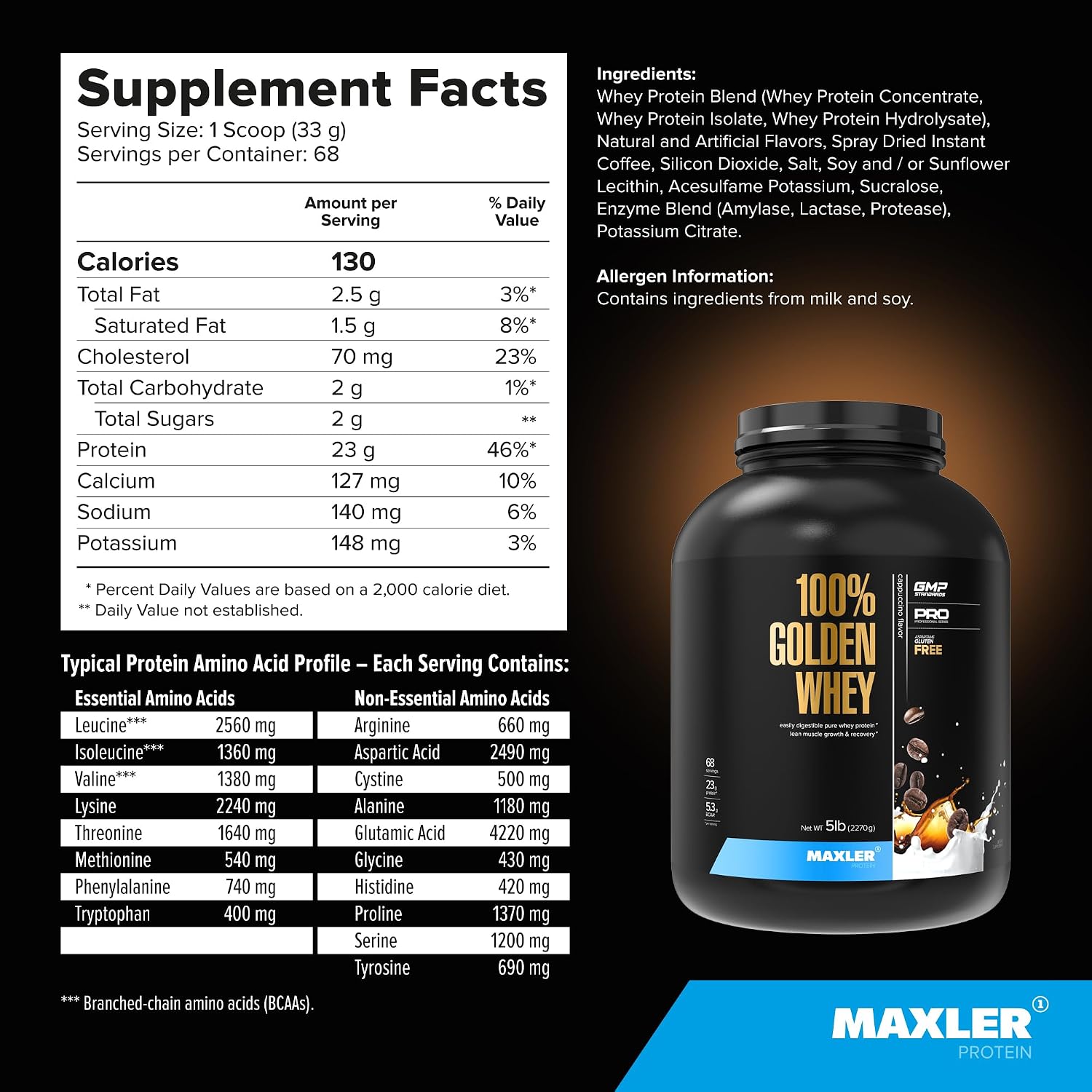 100% Golden Whey Protein - 24g of Protein per Serving - Whey Protein Powder for Pre Post Workout - Fast-Absorbing Whey Concentrate, Isolate & Hydrolysate Blend - Vanilla Ice Cream 2 lb