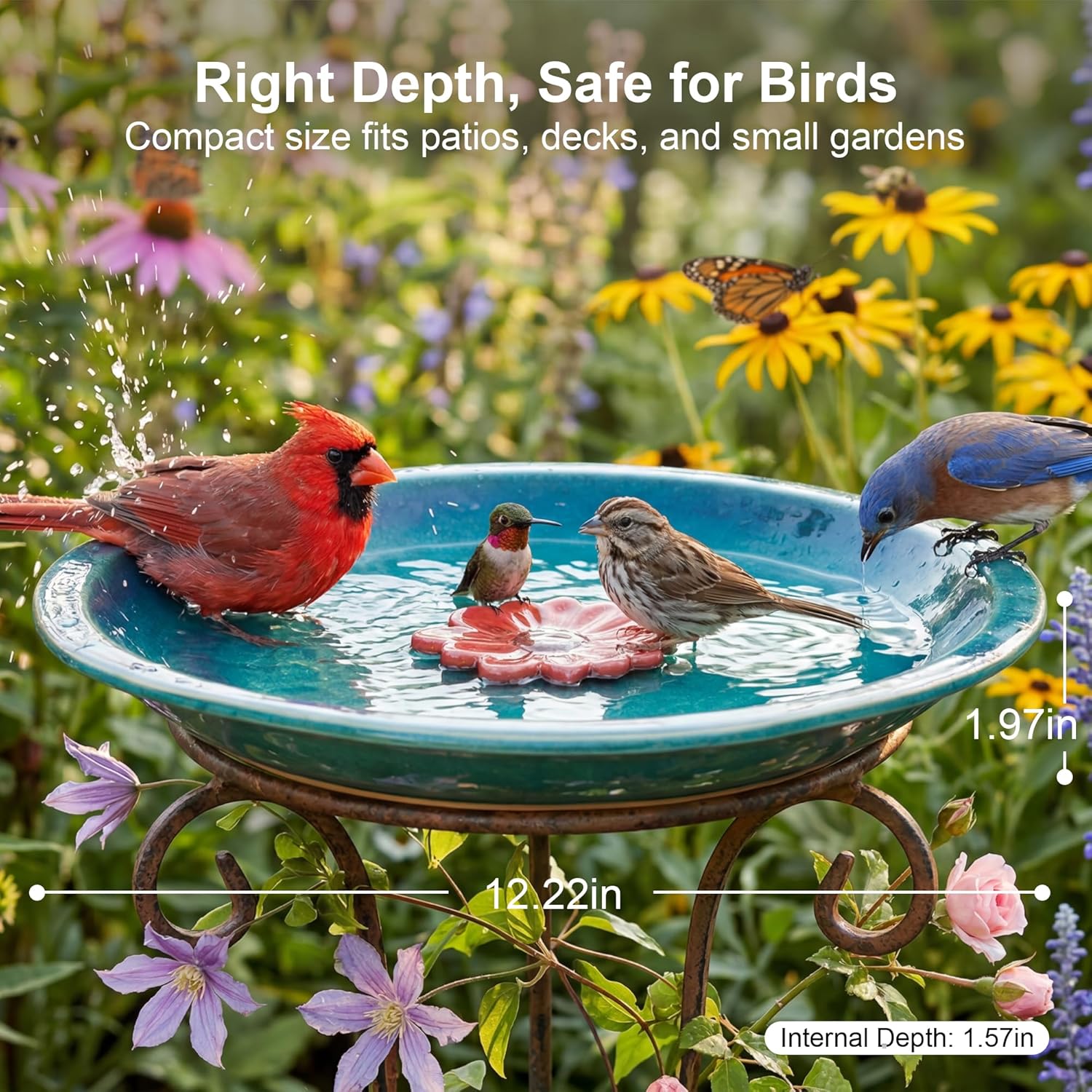 Topadorn 2" Depth Ceramic Birdbath & Birdfeeder for Small Birds Outdoors