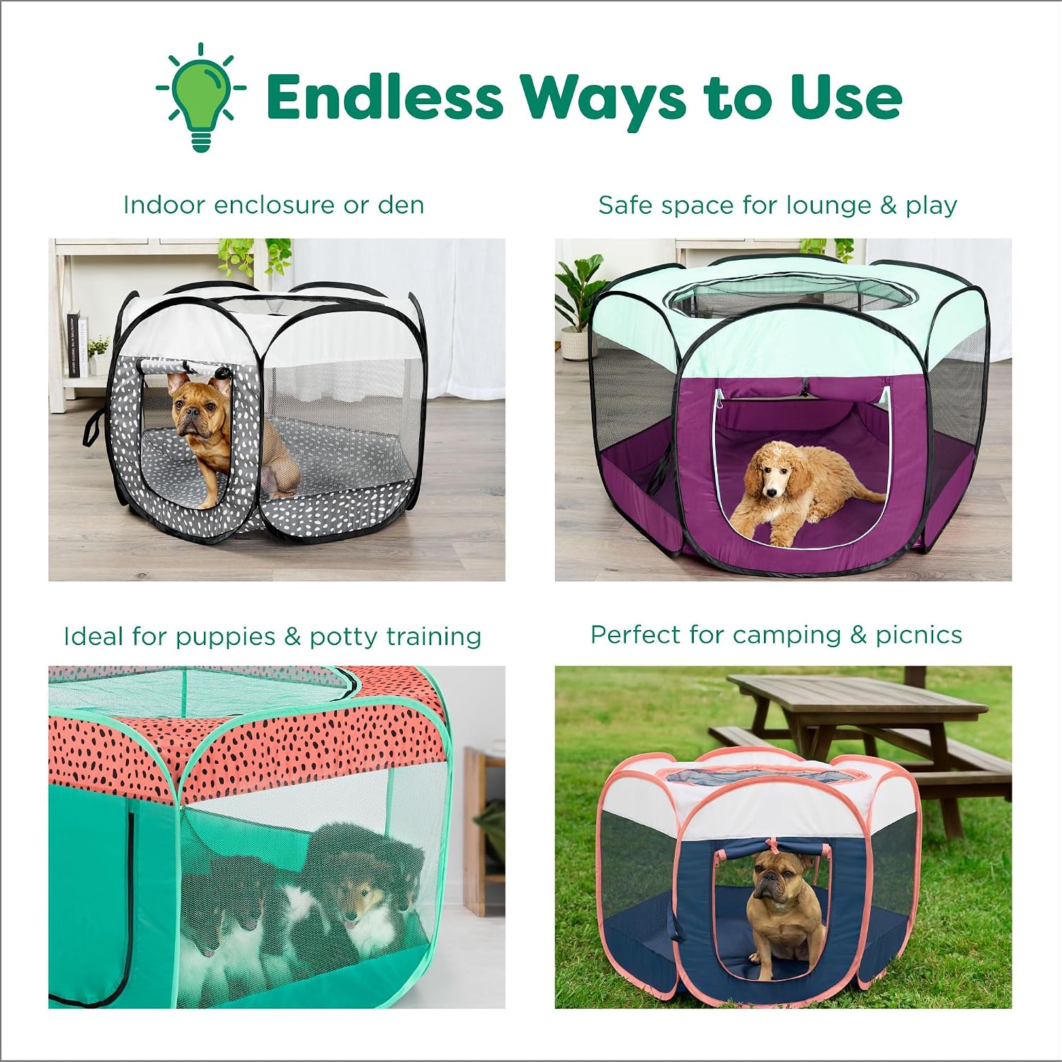 Furhaven Portable Dog Playpen Cat Tent, Pet playground,Kennel foldable indoor outdoor zippered puppy crate - Hunter Green, Medium