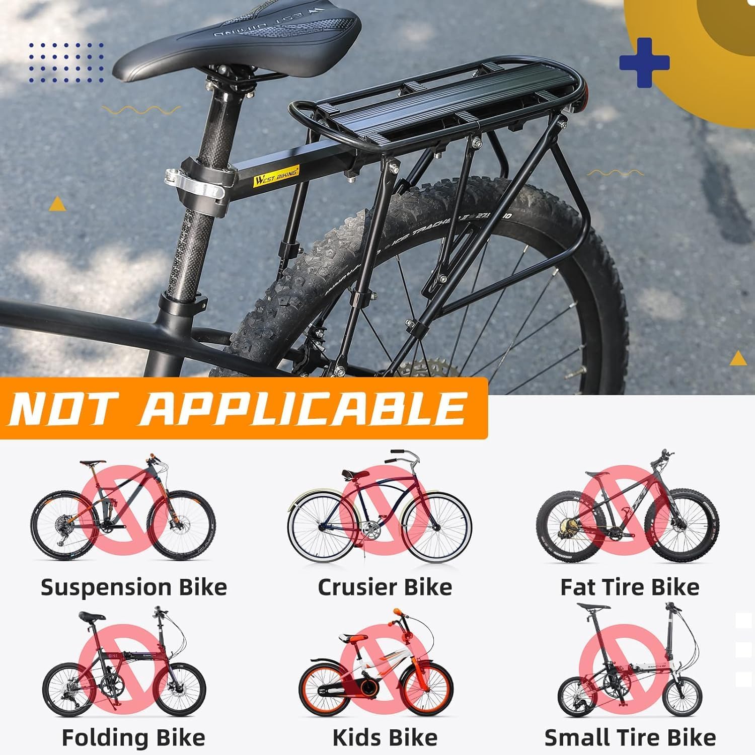 West Biking 220LB Solid Bearing Universal Adjustable Bike Cargo Rack Stand |  220LB high load-bearing capacity, quick disassembly design, universal for bicycles, suitable for Ebike