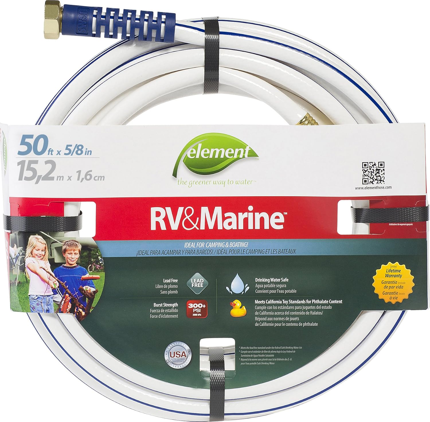 Swan Products ELMRV58050 Element RV & Marine Camping and Boating Water Hose 50' x 5/8", White