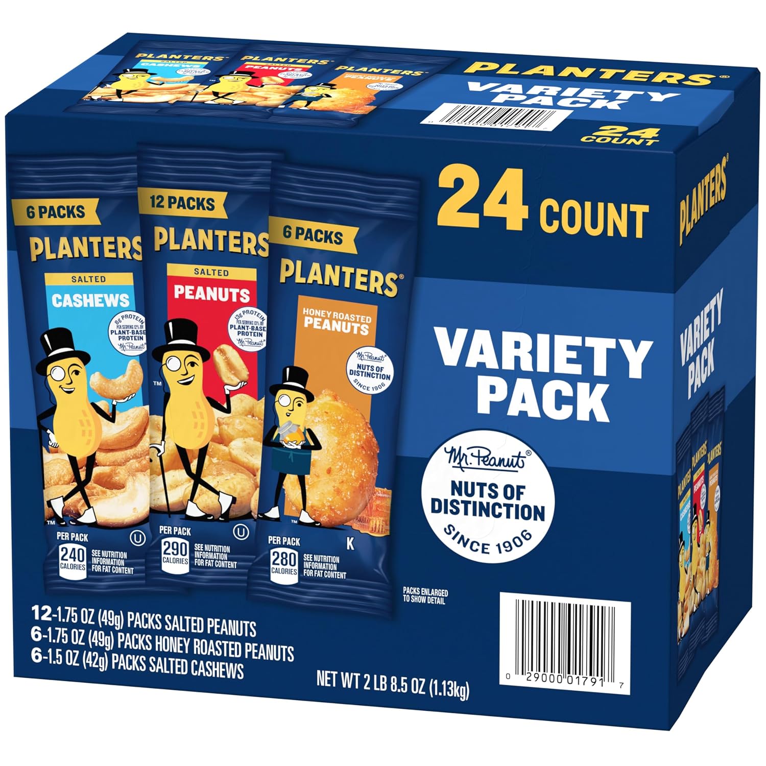PLANTERS Salted Peanuts, Plant Based Protein Snacks, 1 Oz (48 Ct) | Roasted Salted Nuts Snack Packs. Kosher. Bag. Snacks for Adults. Individual Snacks
