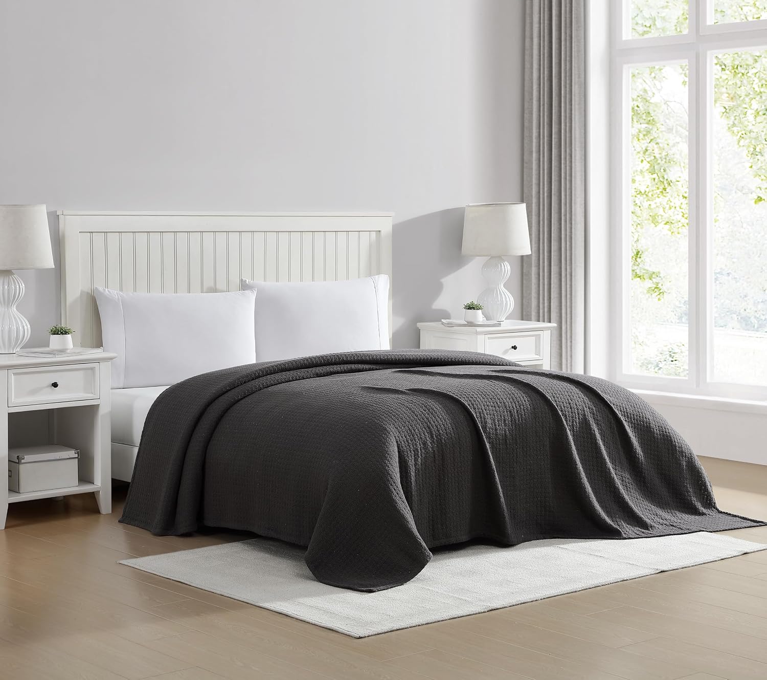 Grand Hotel Lightweight Full/Queen Blanket, 100% Cotton, Pearl Blue | All-natural yarn-dyed mercerized cotton is exceptionally durable, breathable and soft