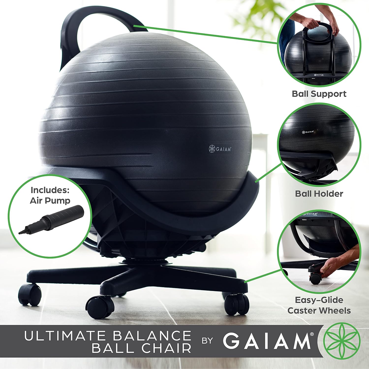 Gaiam Ultimate Balance Ball Chair, Swivel Base, Home & Office