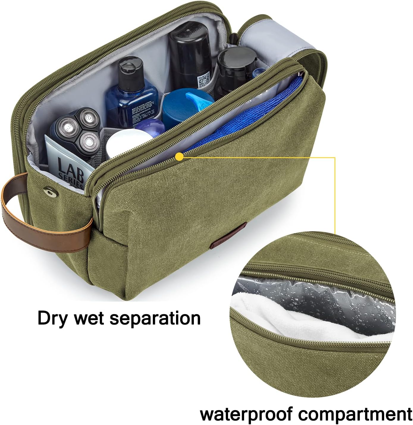 BAGSMART Toiletry Bag for Men, Canvas Travel Toiletry Organizer Dopp Kit Water-resistant Shaving Bag for Toiletries Accessories,Grey-Medium