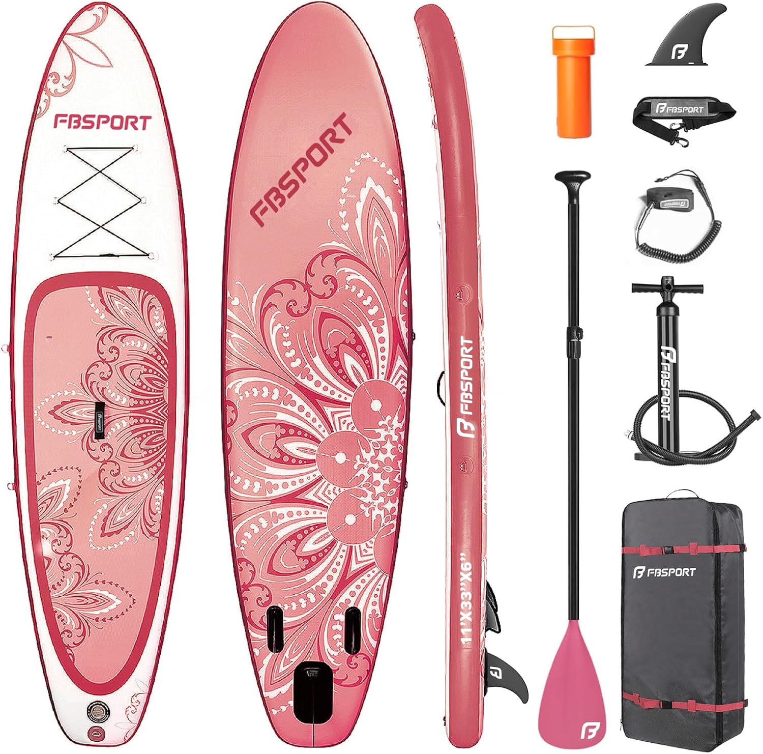 FBSPORT 11' Premium Stand Up Paddle Board, Yoga Board with SUP Accessories & Carry Bag | Wide Stance, Surf Control, Non-Slip Deck, Leash