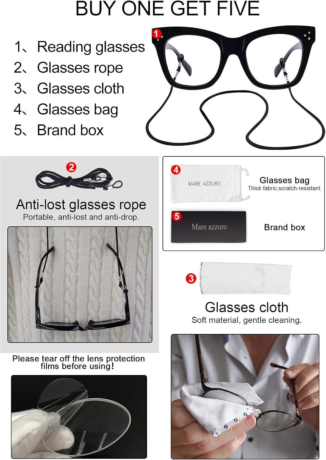 MARE AZZURO Oversized Reading Glasses Women Trendy Large Readers 0 1.0 1.25 1.5 1.75 2.0 2.25 2.5 2.75 3.0 3.5 4.0 5.0 6.0 (Black, 250)
