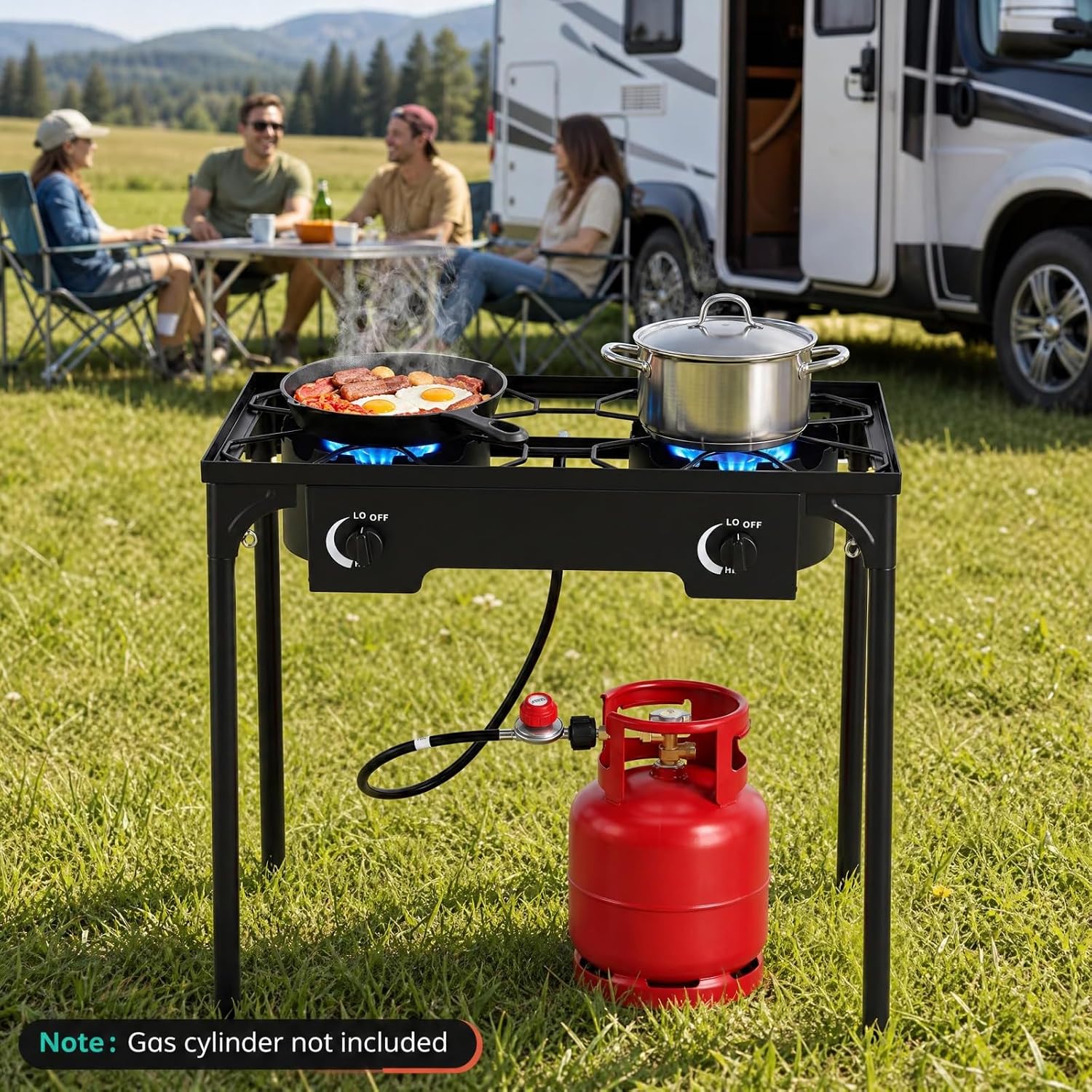Goplus Outdoor Camping Stove, Dual Burner Propane Gas Cooker