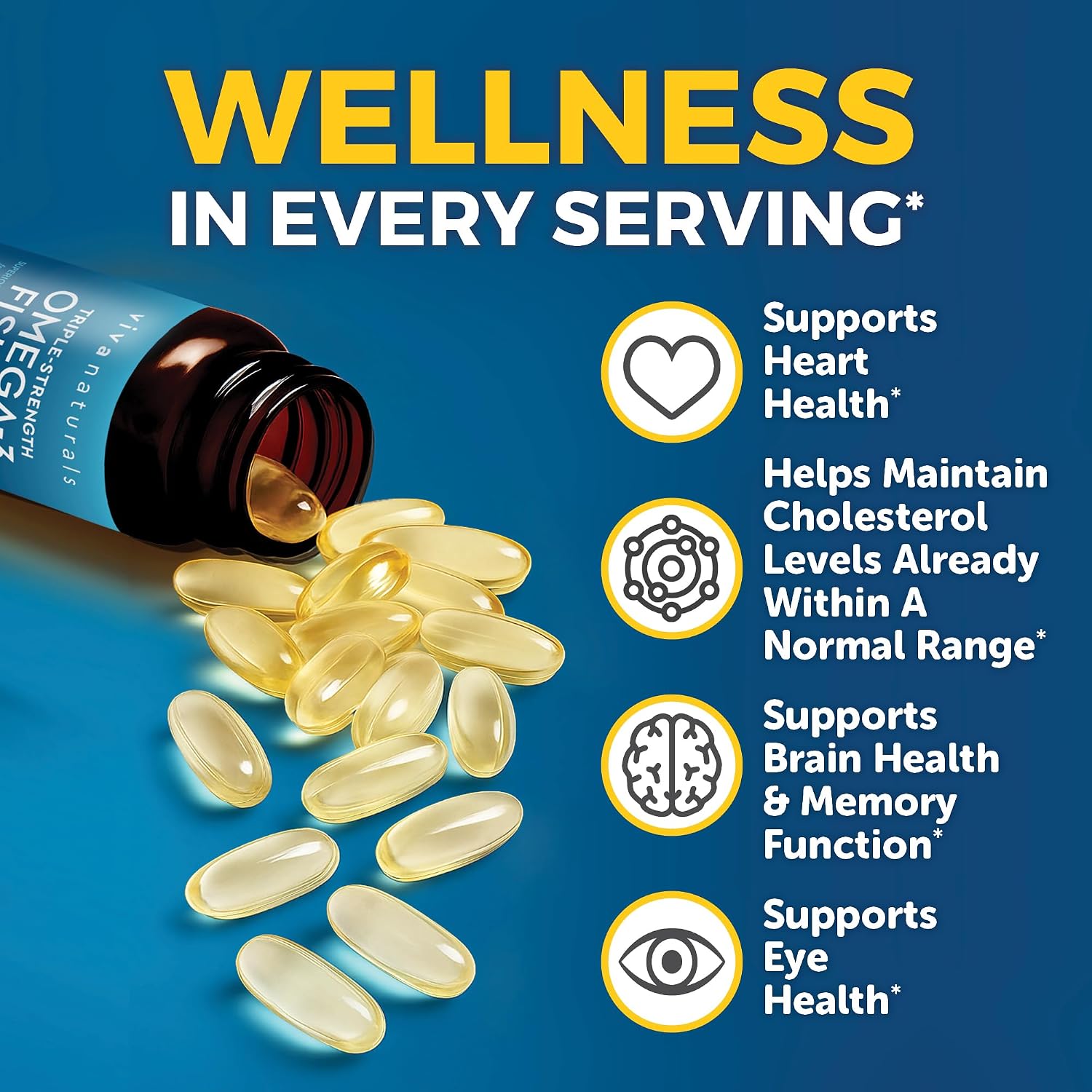 Viva Naturals Triple Strength Omega 3 Fish Oil Pills – 2500 mg High-Potency Formula with 2250 mg Omega 3 Fatty Acids (Including EPA, DHA, DPA) in rTG Form for Absorption – IFOS Certified, 90 Softgels