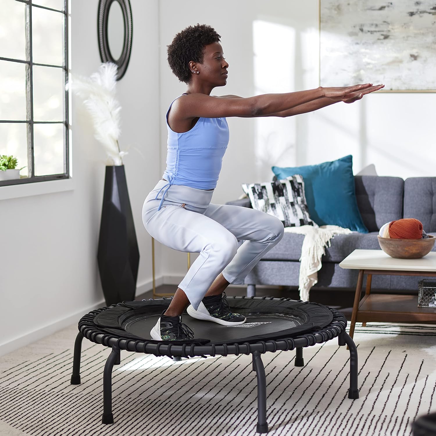 JumpSport 550 Workout Rebounder for Adults, 44" | PRO CE | Mini Exercise Fitness Trampoline Jumper with Cables | Black