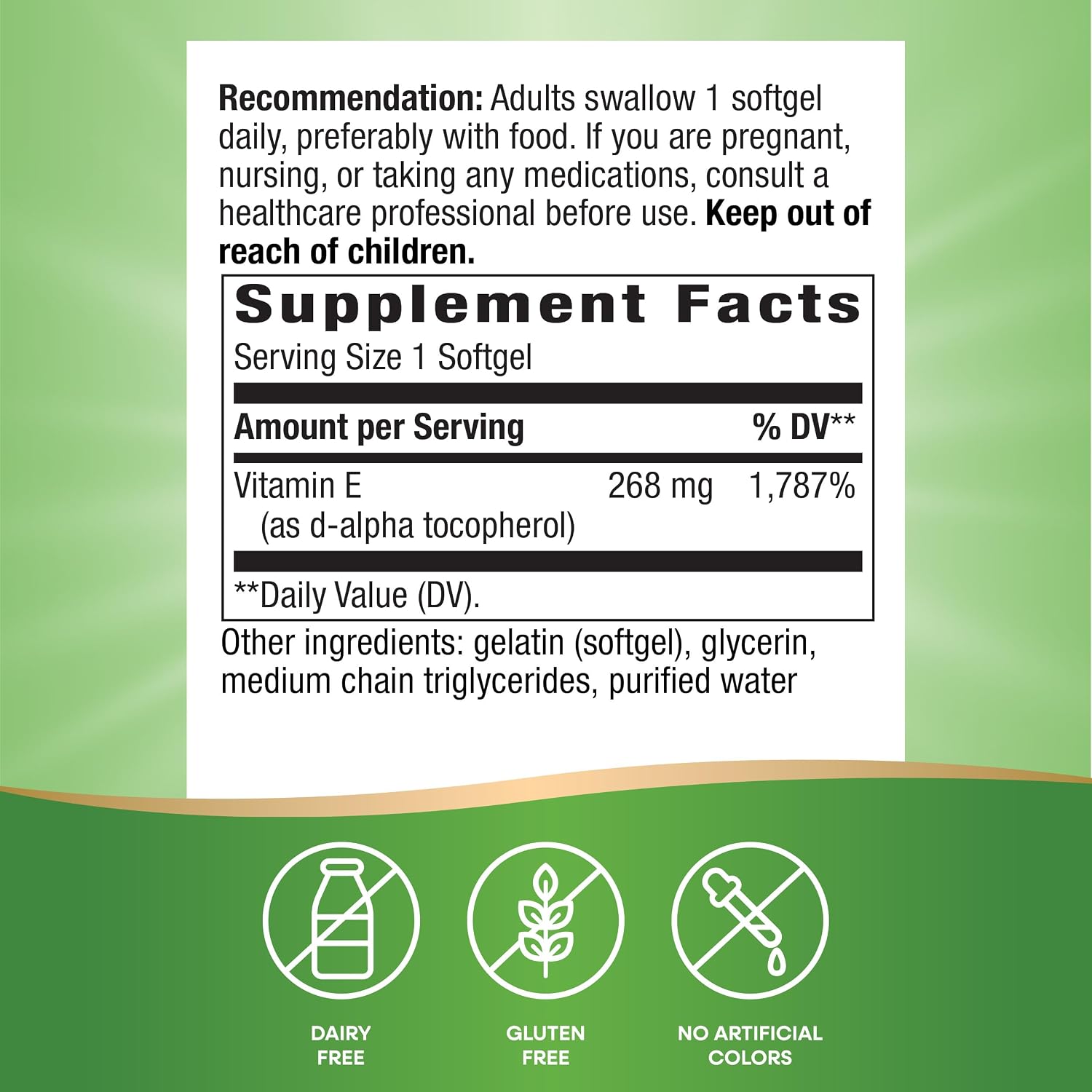 Nature's Way Vitamin E, D-Alpha Tocopherol, Essential Antioxidant, Helps Neutralize Free Radicals*, 268 mg per Serving, 100 Softgels (Packaging May Vary)