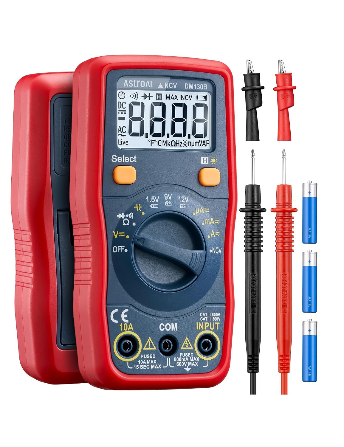 AstroAI DM130B Multimeter, 4000 Counts, Auto-Ranging, Capacitance Testing