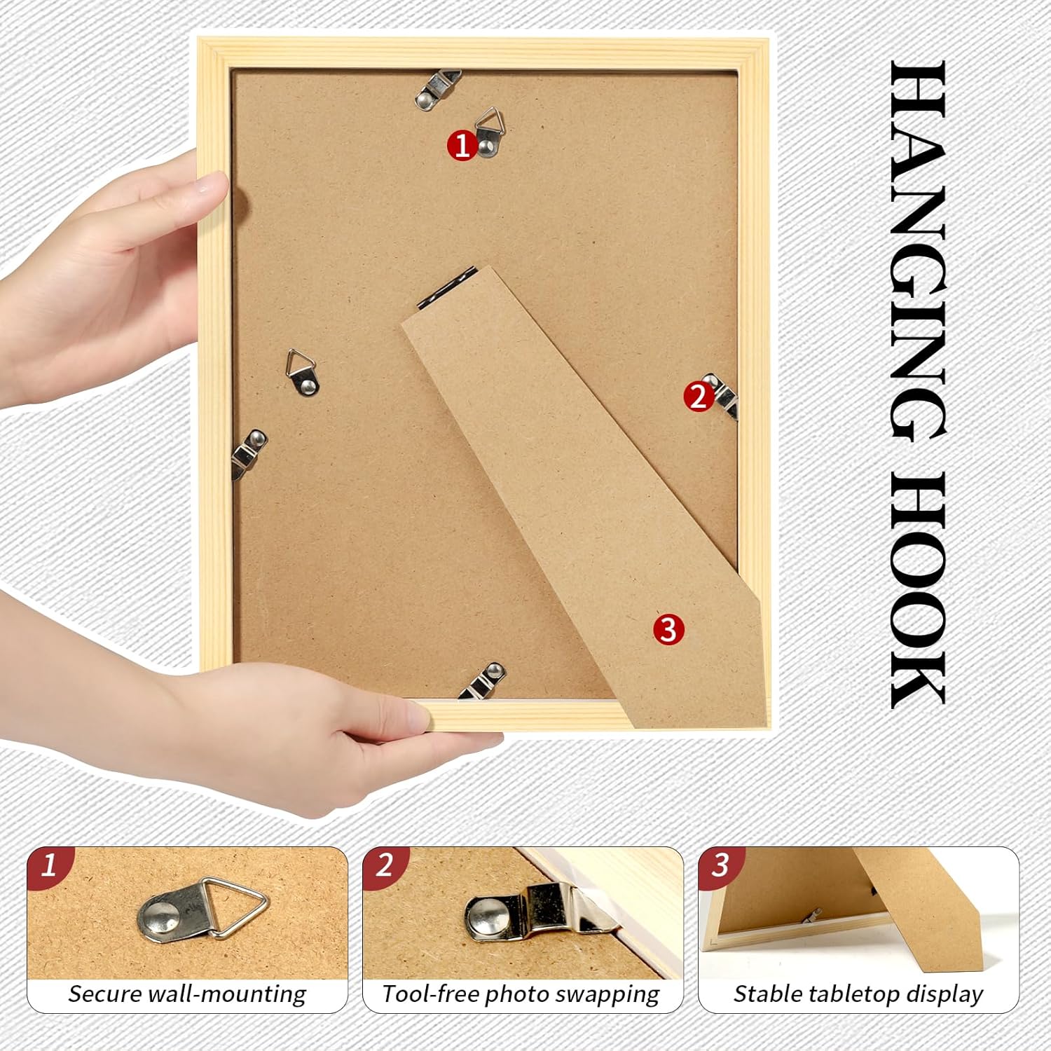 Picture Frames 8x8 2 Pack Made of Solid Wood Black for Wall Mounting and Tabletop Display