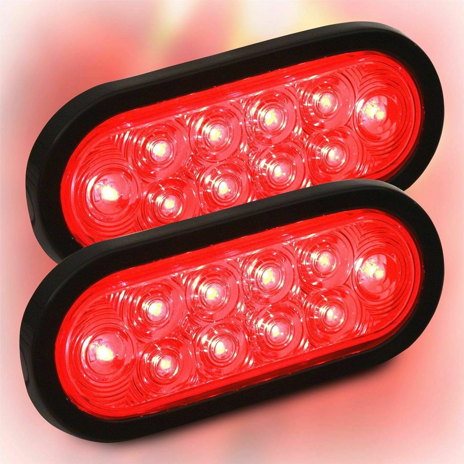 (2)6" Oval Red Trailer Truck waterproof Sealed Stop/Turn/brake Tail Lights | Marine Waterproof/Including 3-pin water tight plug/DOT SAE /with wires