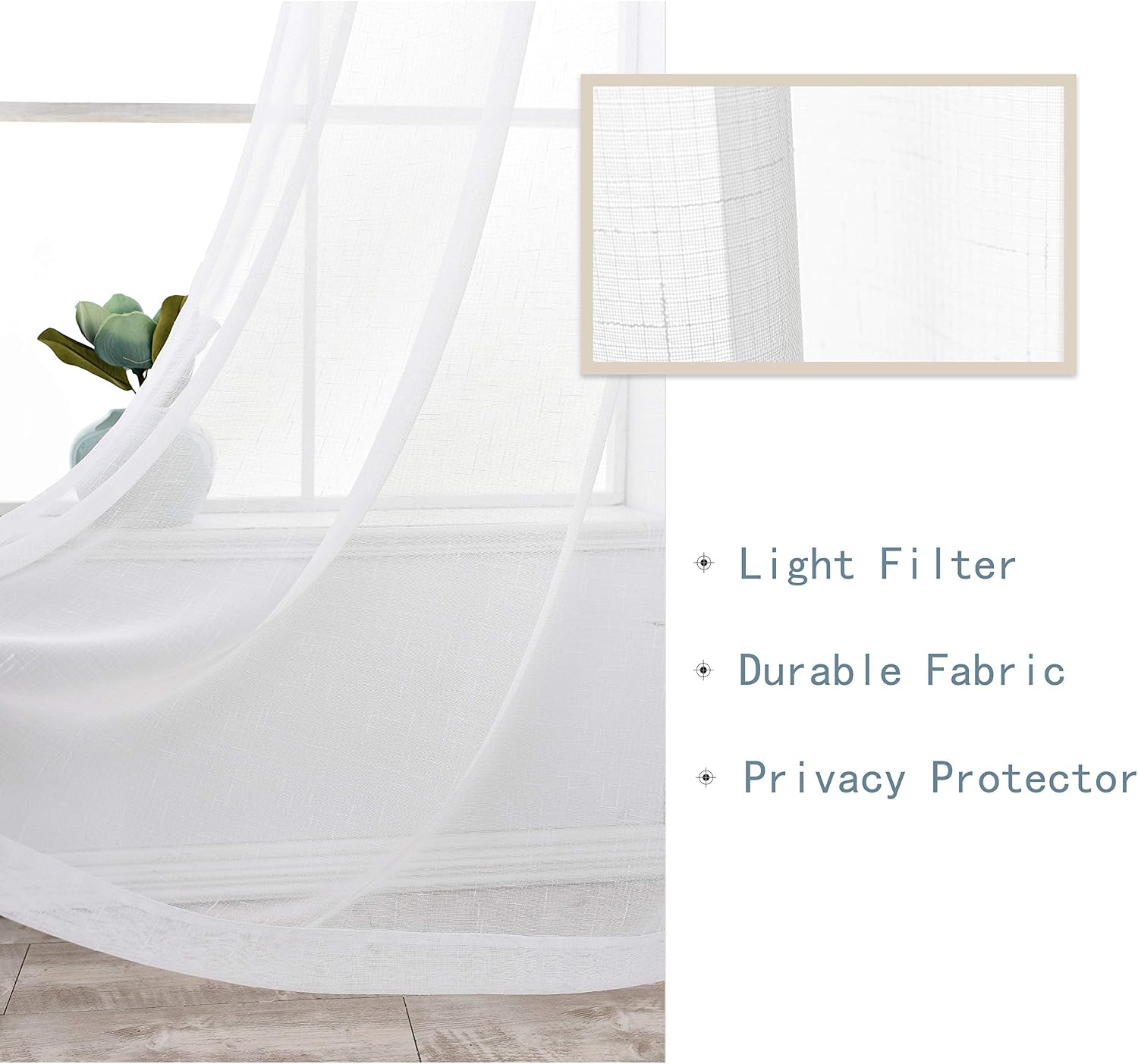 Randall Off White Sheer Open Weave Curtain for Living Room 2 Panels,72"