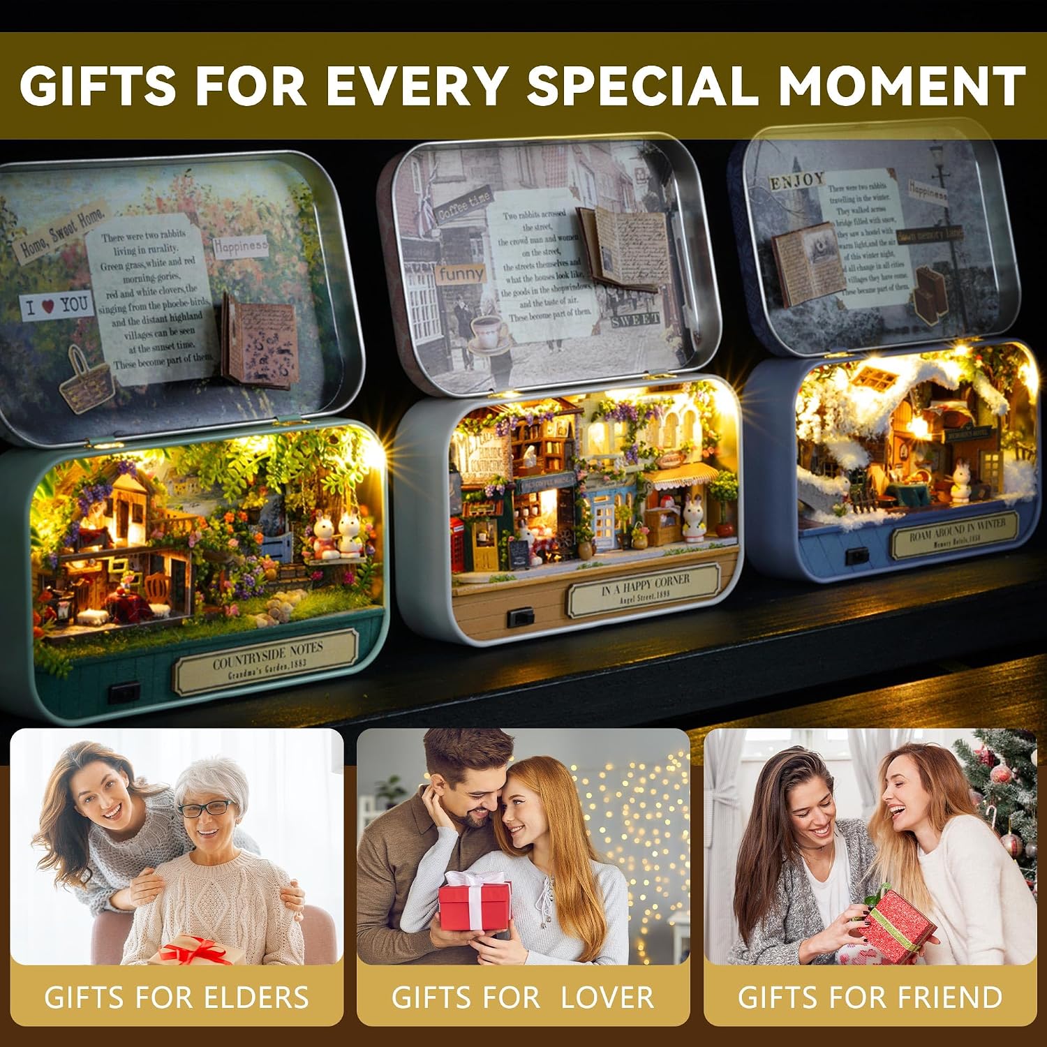 Flever Dollhouse Miniature DIY House Kit Creative Room with Furniture and Cover for Romantic Valentine's Gift(Happy Corner)