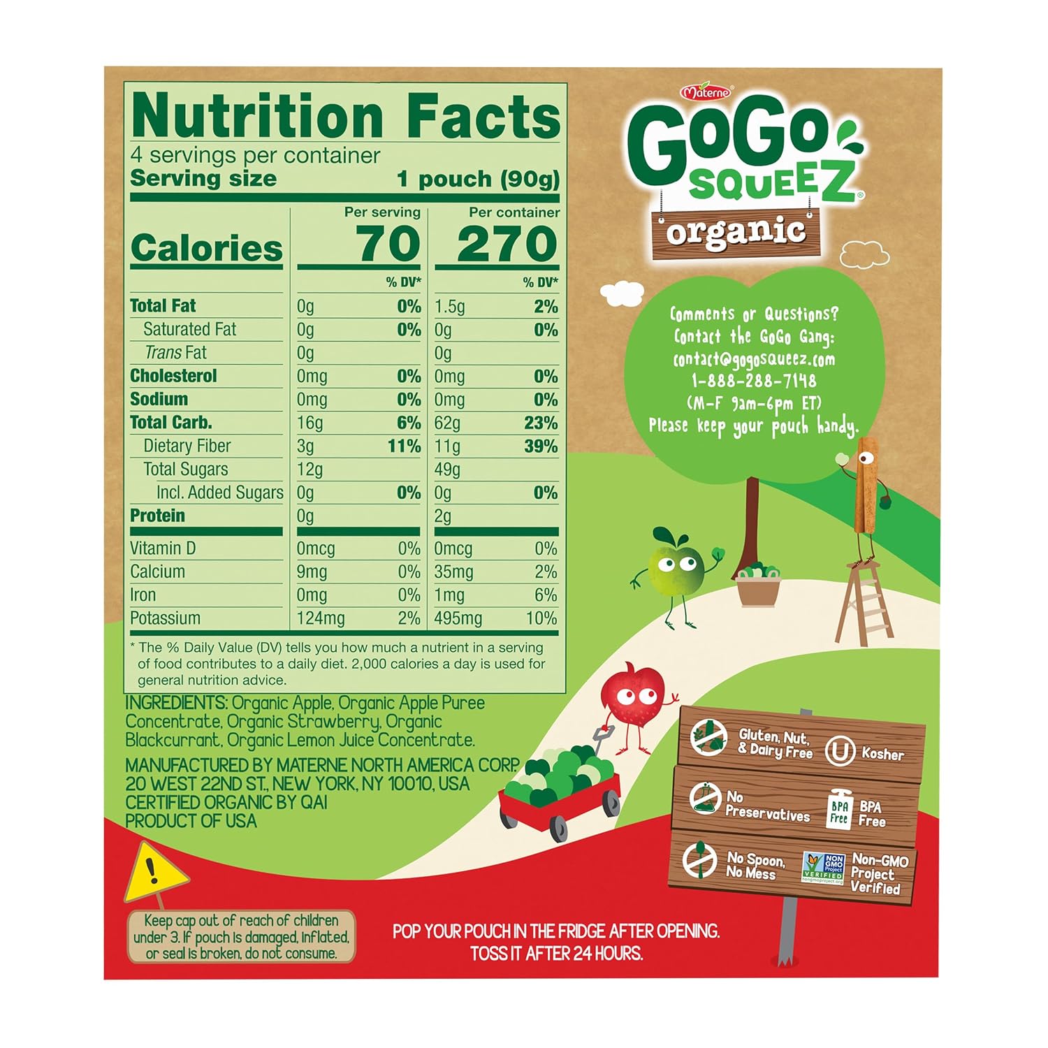 GoGo squeeZ No Sugar Added Organic Applesauce, Apple Apple, 48 Count | Kids on the go fruit snack made with applesauce & fruit puree; 3.2 oz pouches, gluten and nut free, recloseable cap, BPA-free